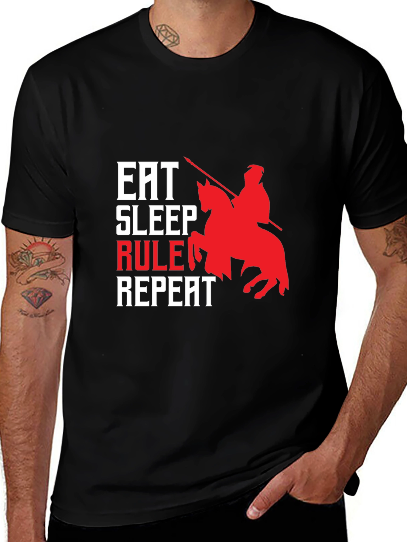 Eat Sleep Rule Repeat Graphic Tee - Black Cotton