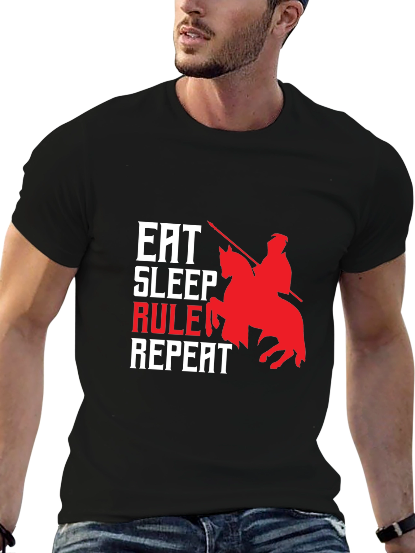Eat Sleep Rule Repeat Graphic Tee - Black Cotton