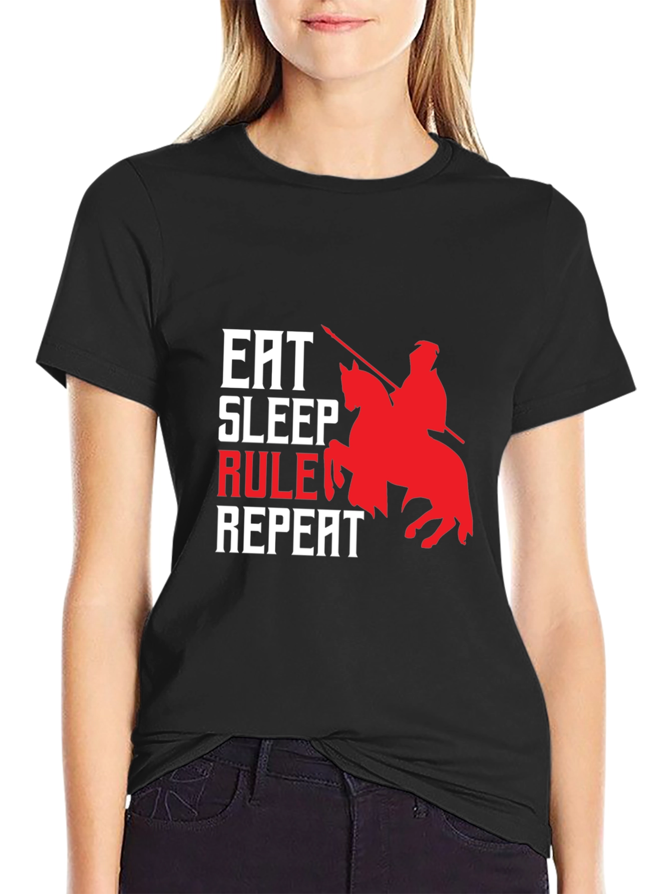 Eat Sleep Rule Repeat Graphic Tee - Black Cotton