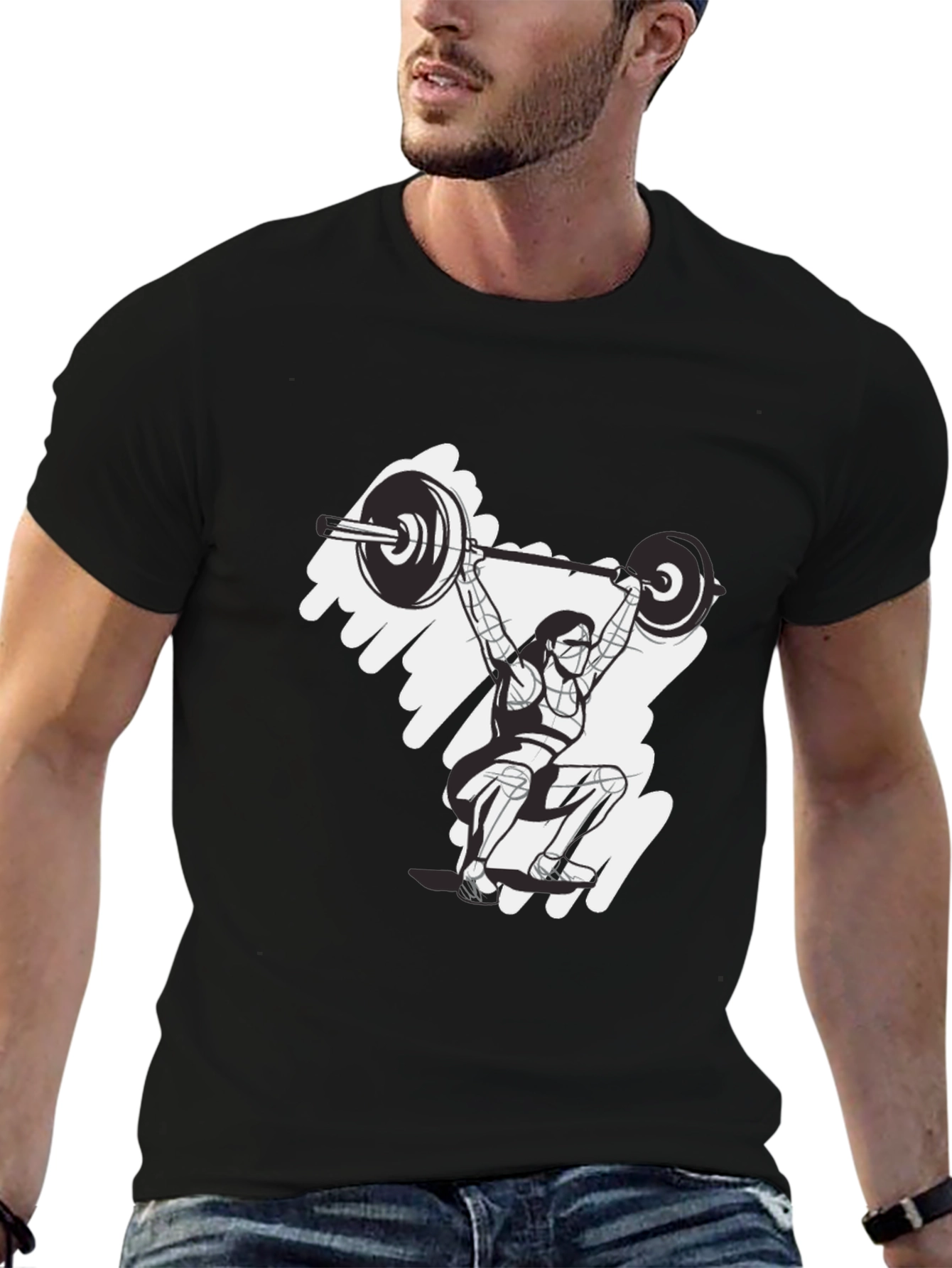 Weightlifting Design Black T-Shirt