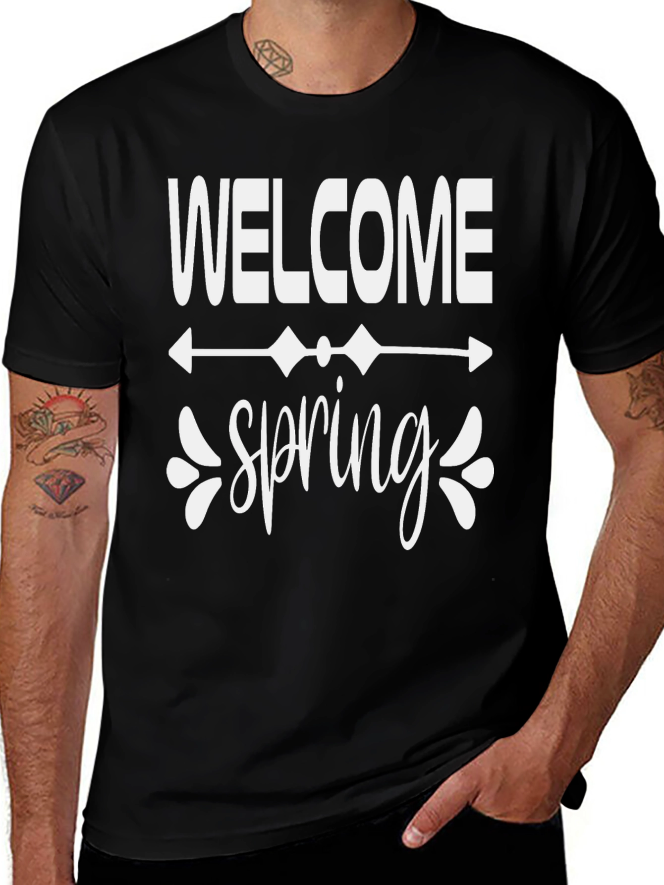 Welcome Spring Graphic Tee - Black Cotton Blend
