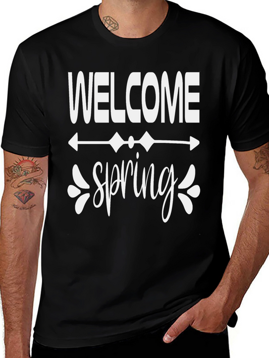 Welcome Spring Graphic Tee - Black Cotton Blend