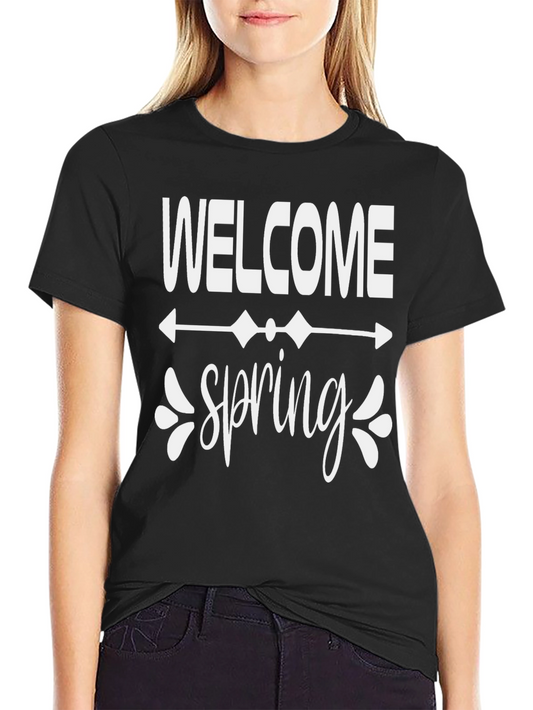 Welcome Spring Graphic Tee - Black Cotton Blend