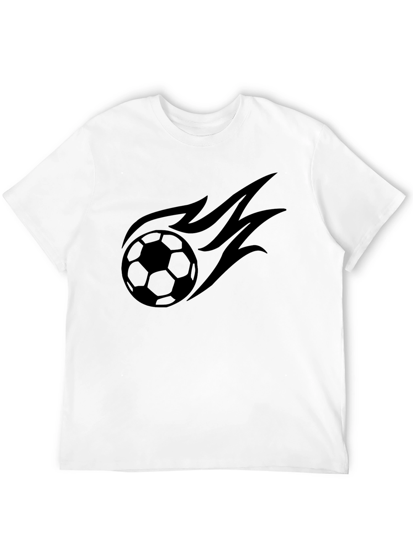 Mens Black T-Shirt with Soccer Ball Flame Design