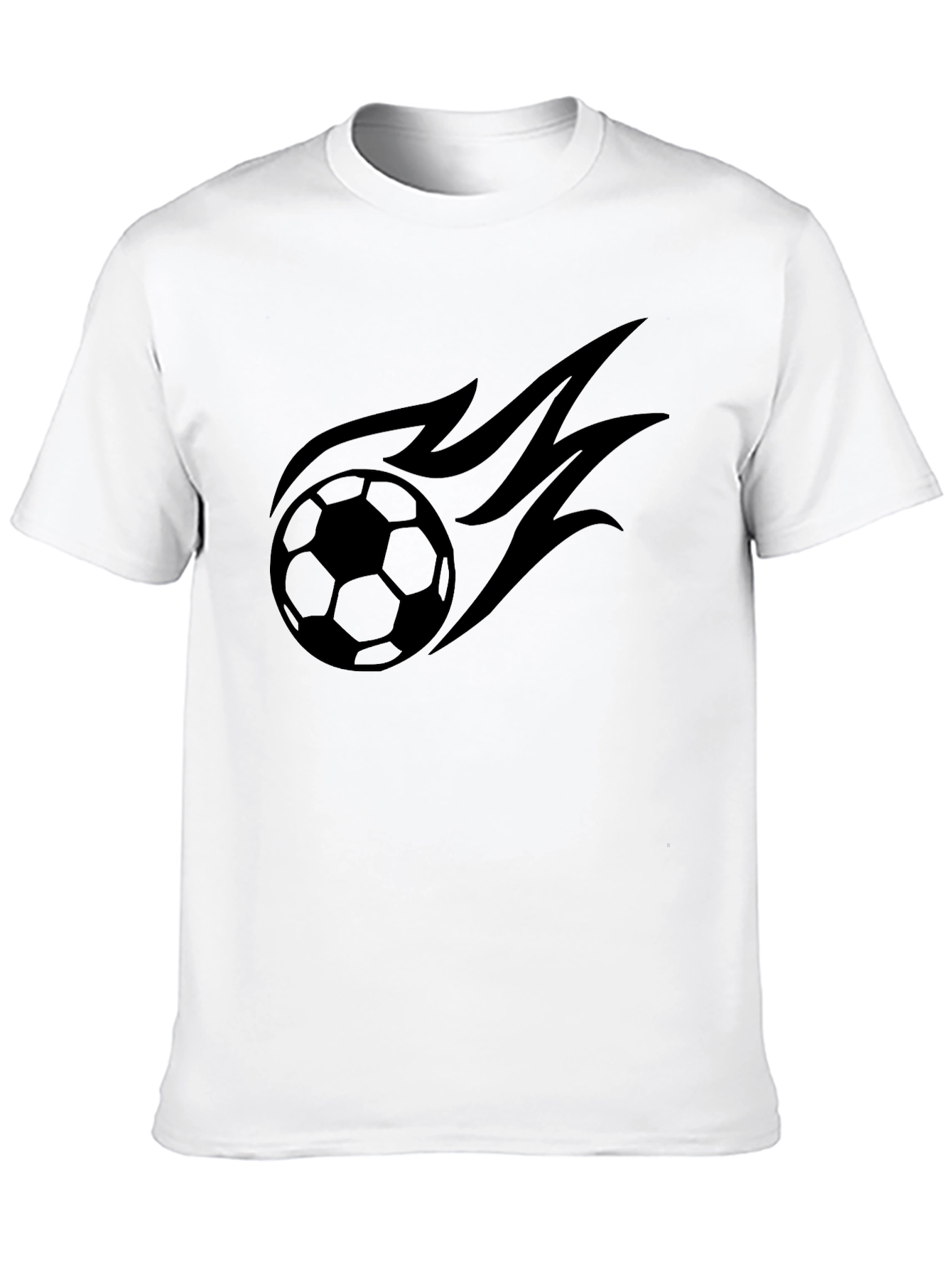 Mens Black T-Shirt with Soccer Ball Flame Design