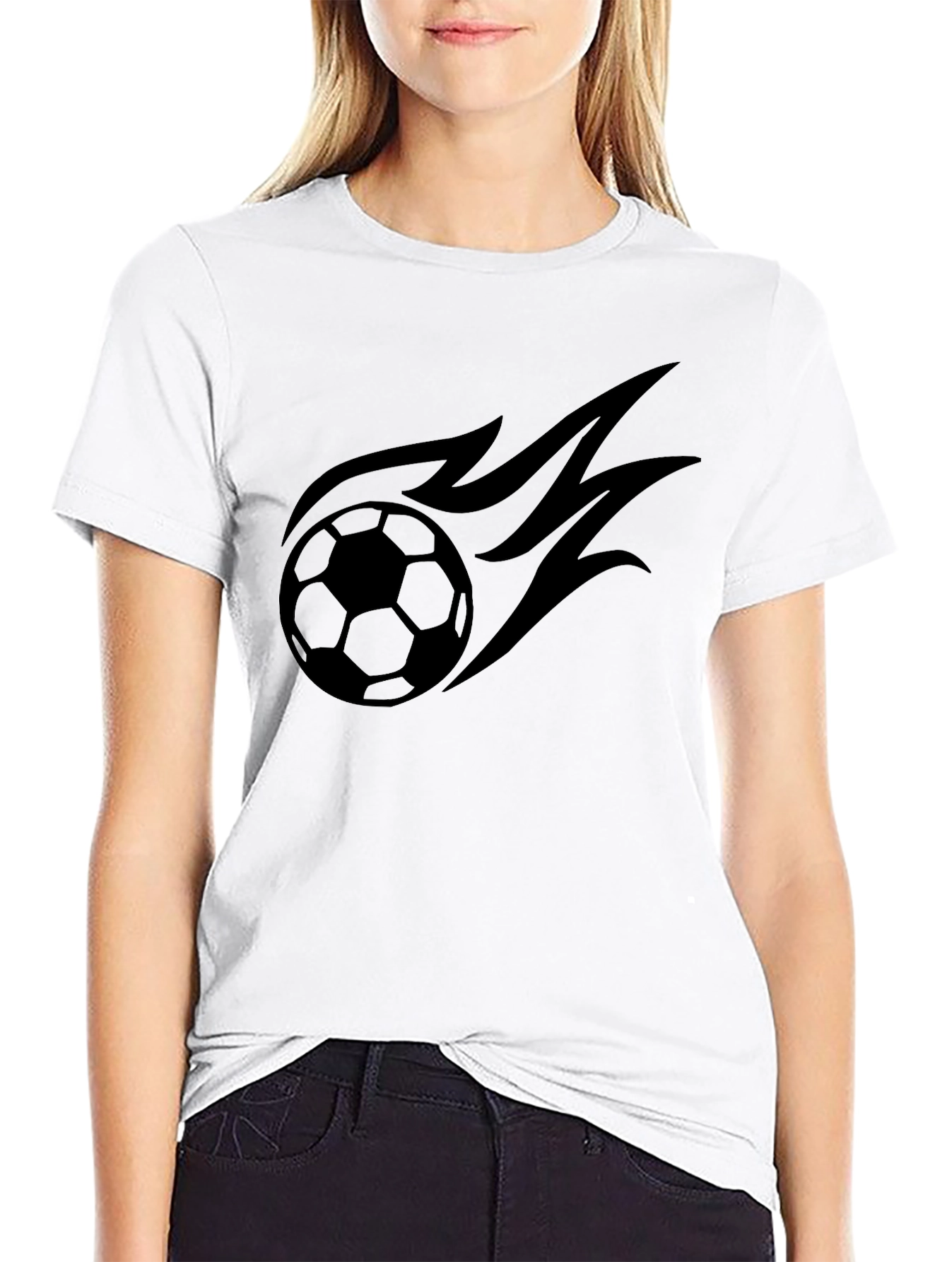 Mens Black T-Shirt with Soccer Ball Flame Design