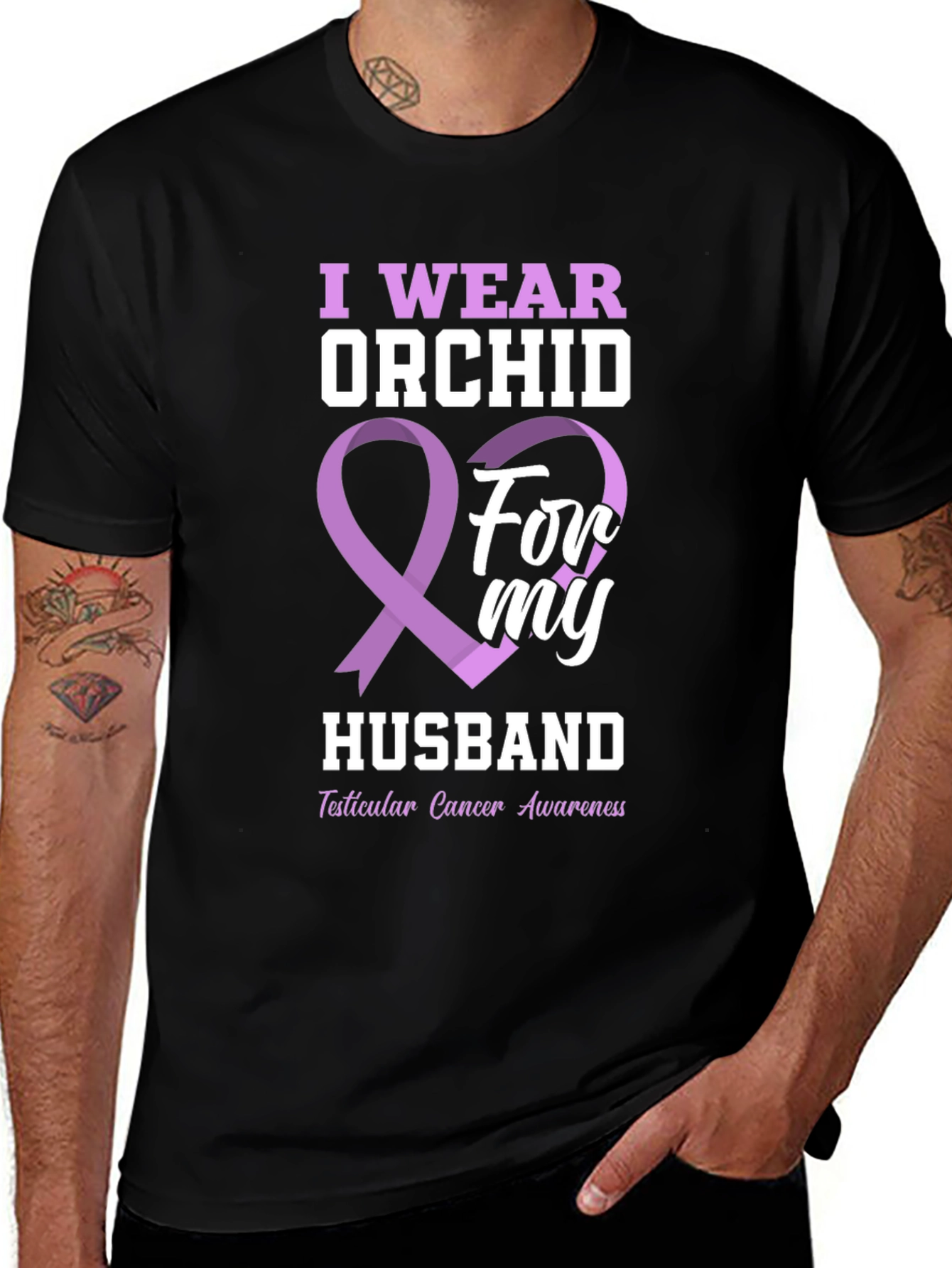 Orchid Ribbon Husband Cancer Awareness T-Shirt