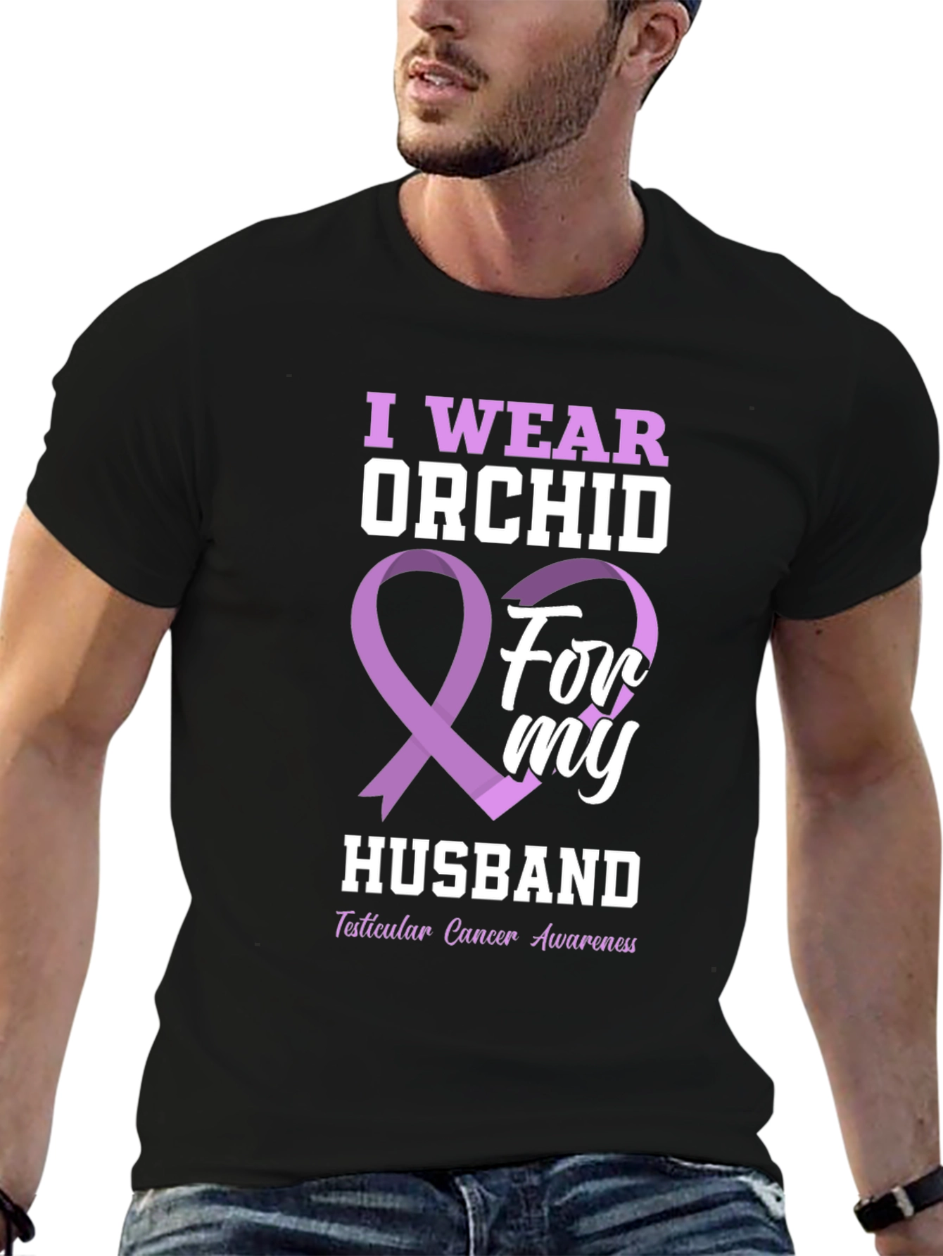 Orchid Ribbon Husband Cancer Awareness T-Shirt