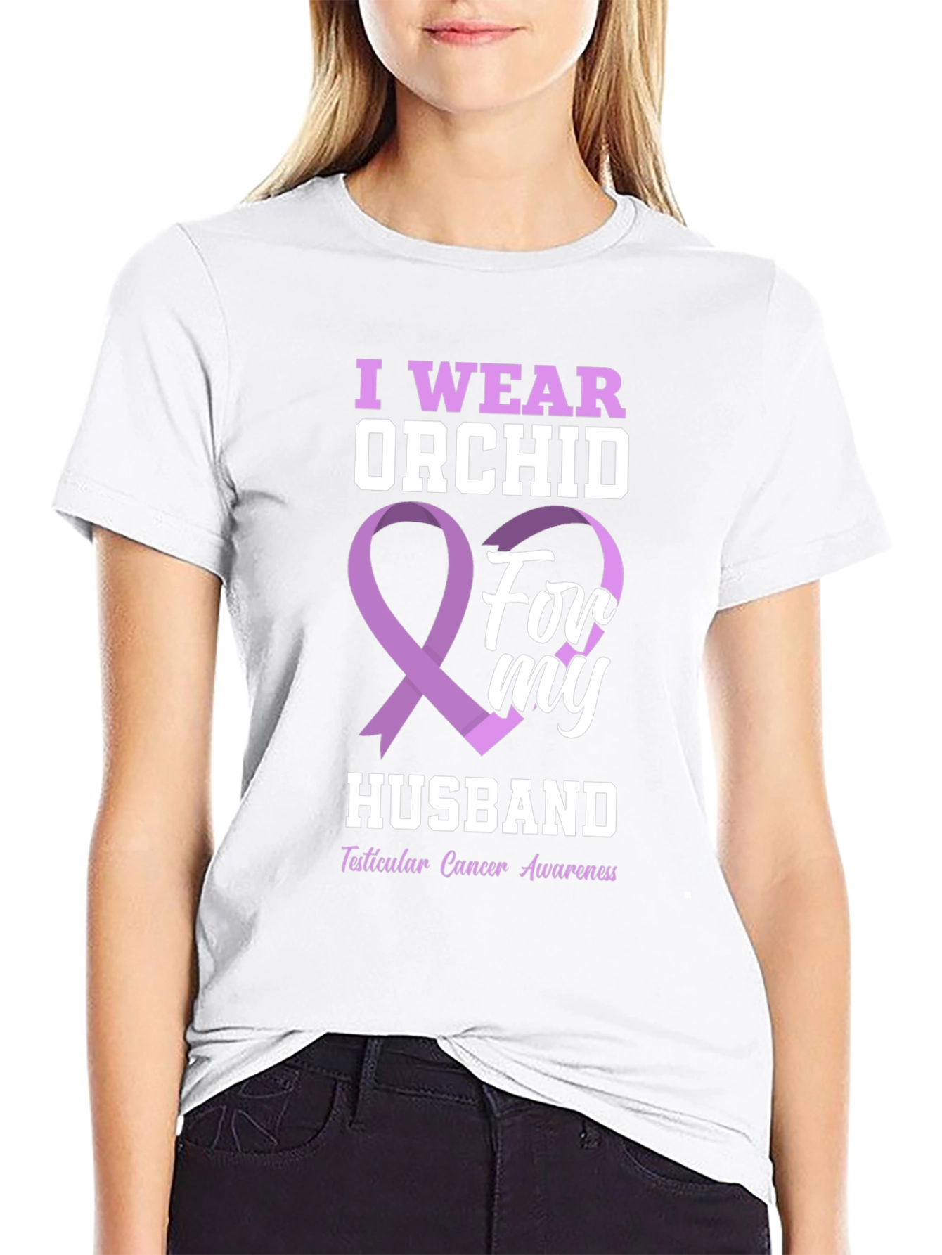 Orchid Ribbon Husband Cancer Awareness T-Shirt