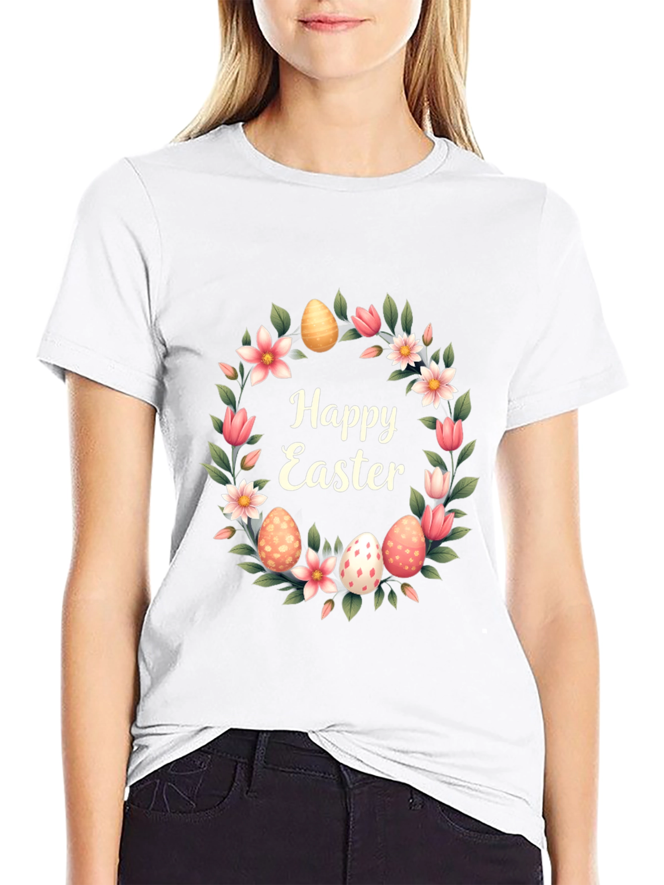 Happy Easter Floral Wreath T-Shirt