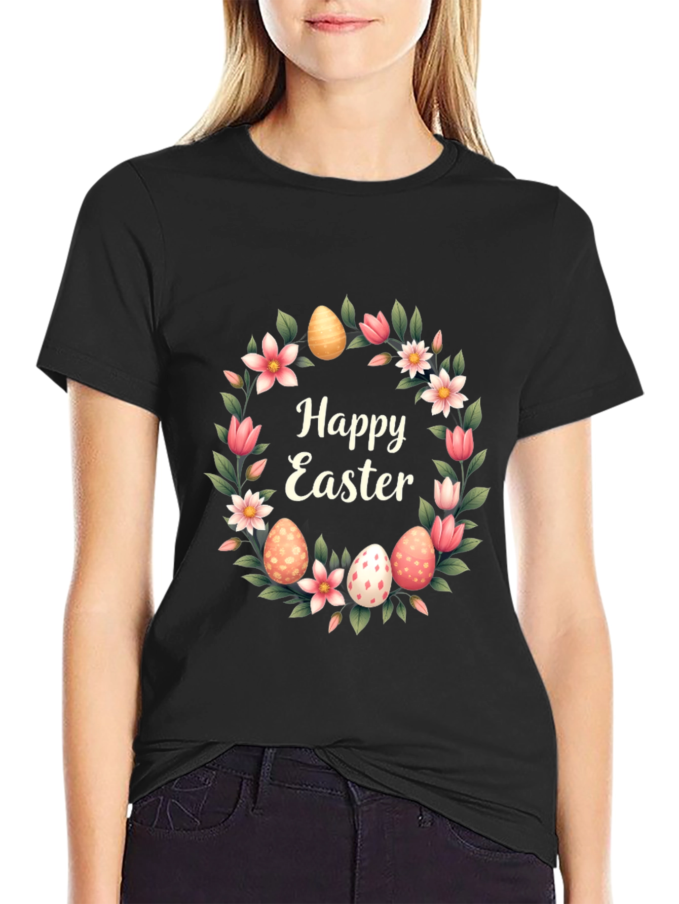 Happy Easter Floral Wreath T-Shirt