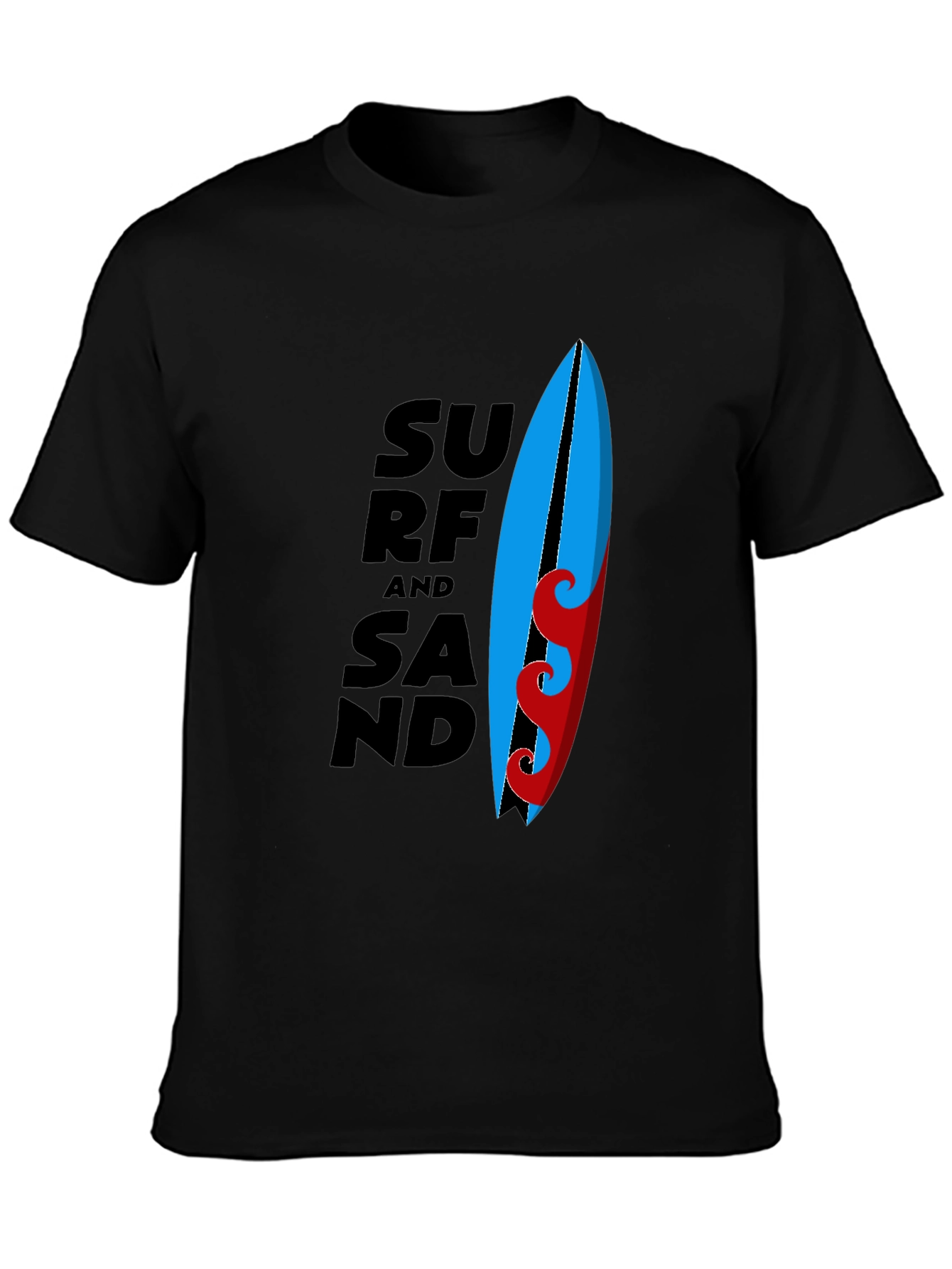 Surf and Sand Graphic Tee - Black Cotton T-Shirt