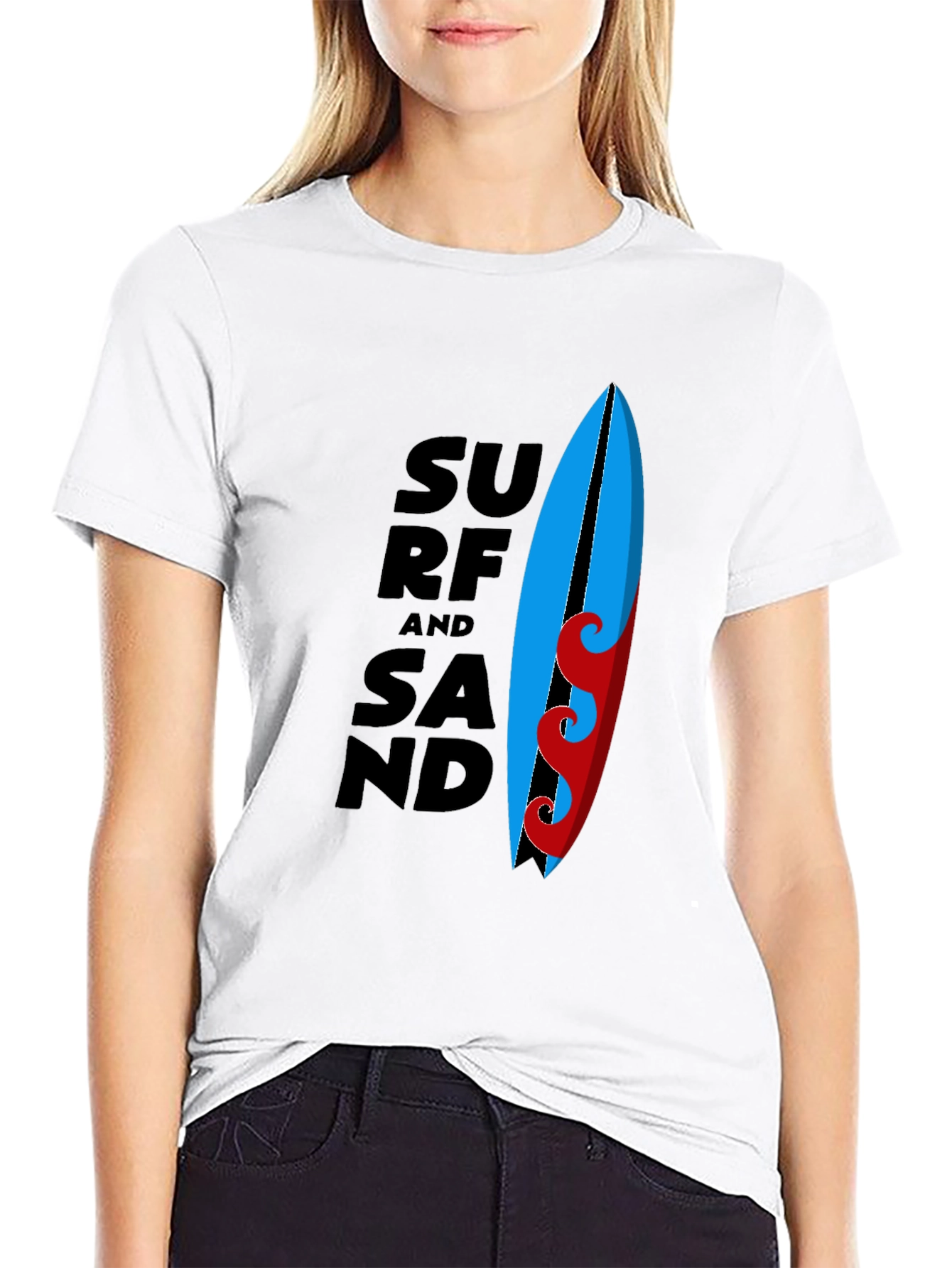 Surf and Sand Graphic Tee - Black Cotton T-Shirt