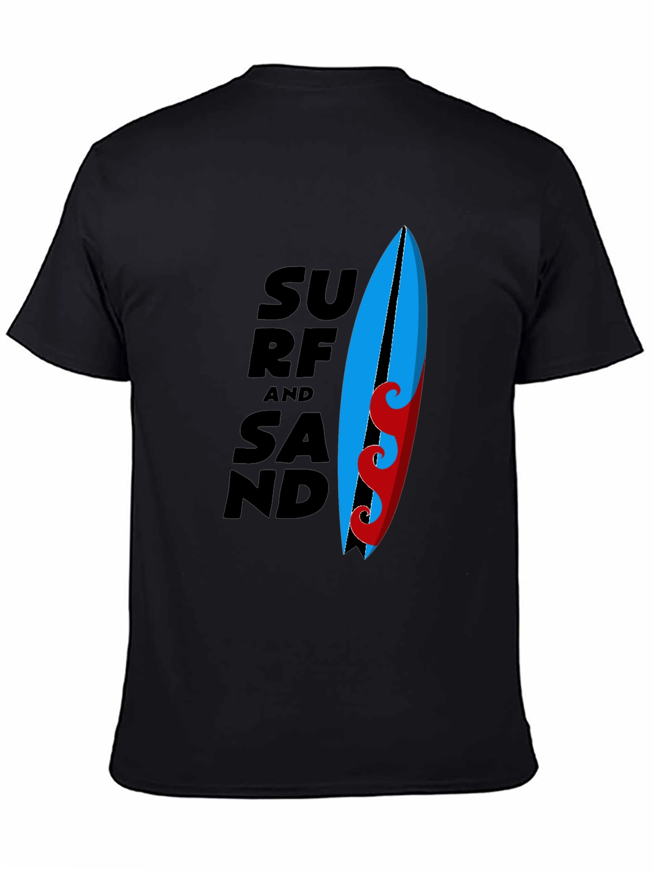 Surf and Sand Graphic Tee - Black Cotton T-Shirt
