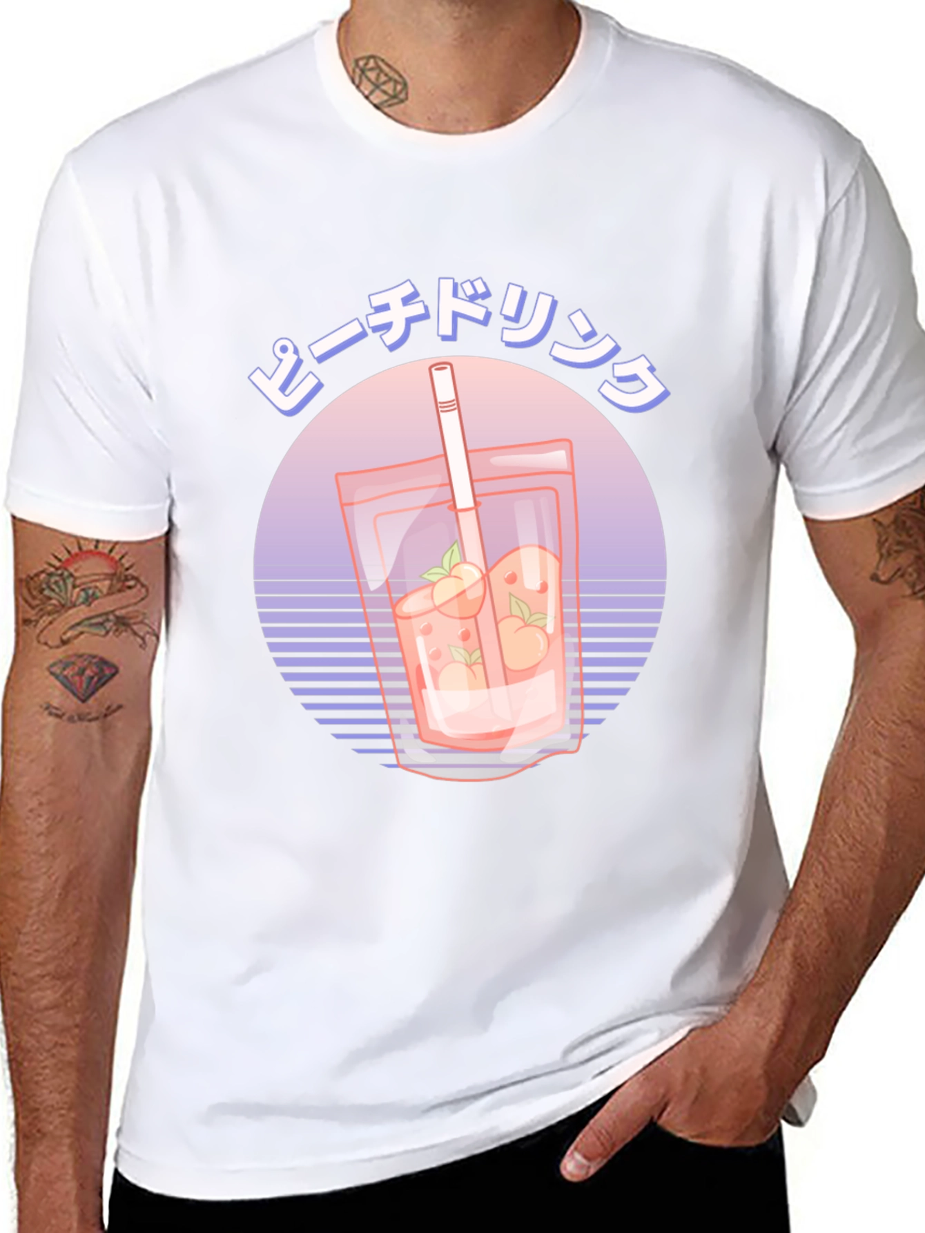 Peach Drink Graphic Tee - Retro Japanese Style