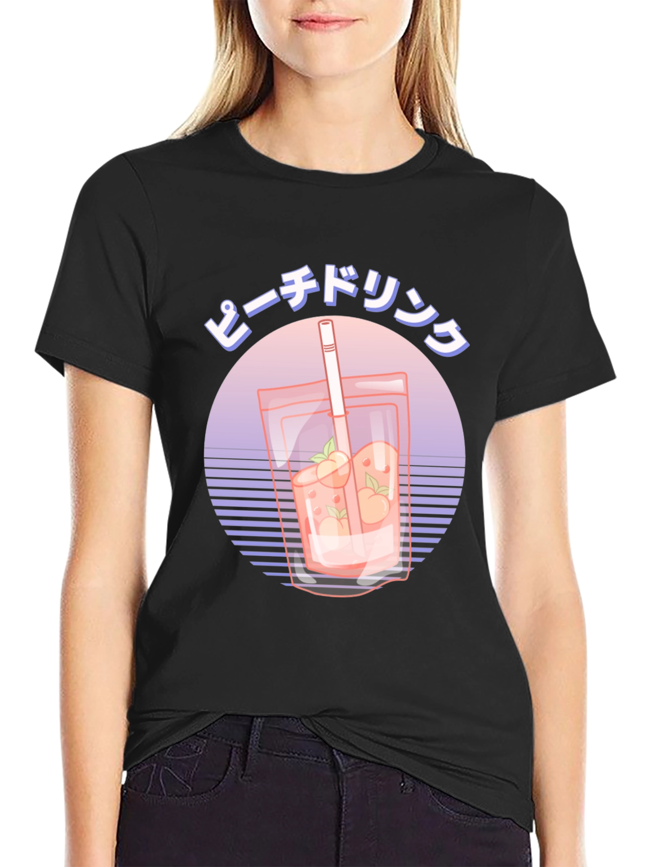 Peach Drink Graphic Tee - Retro Japanese Style