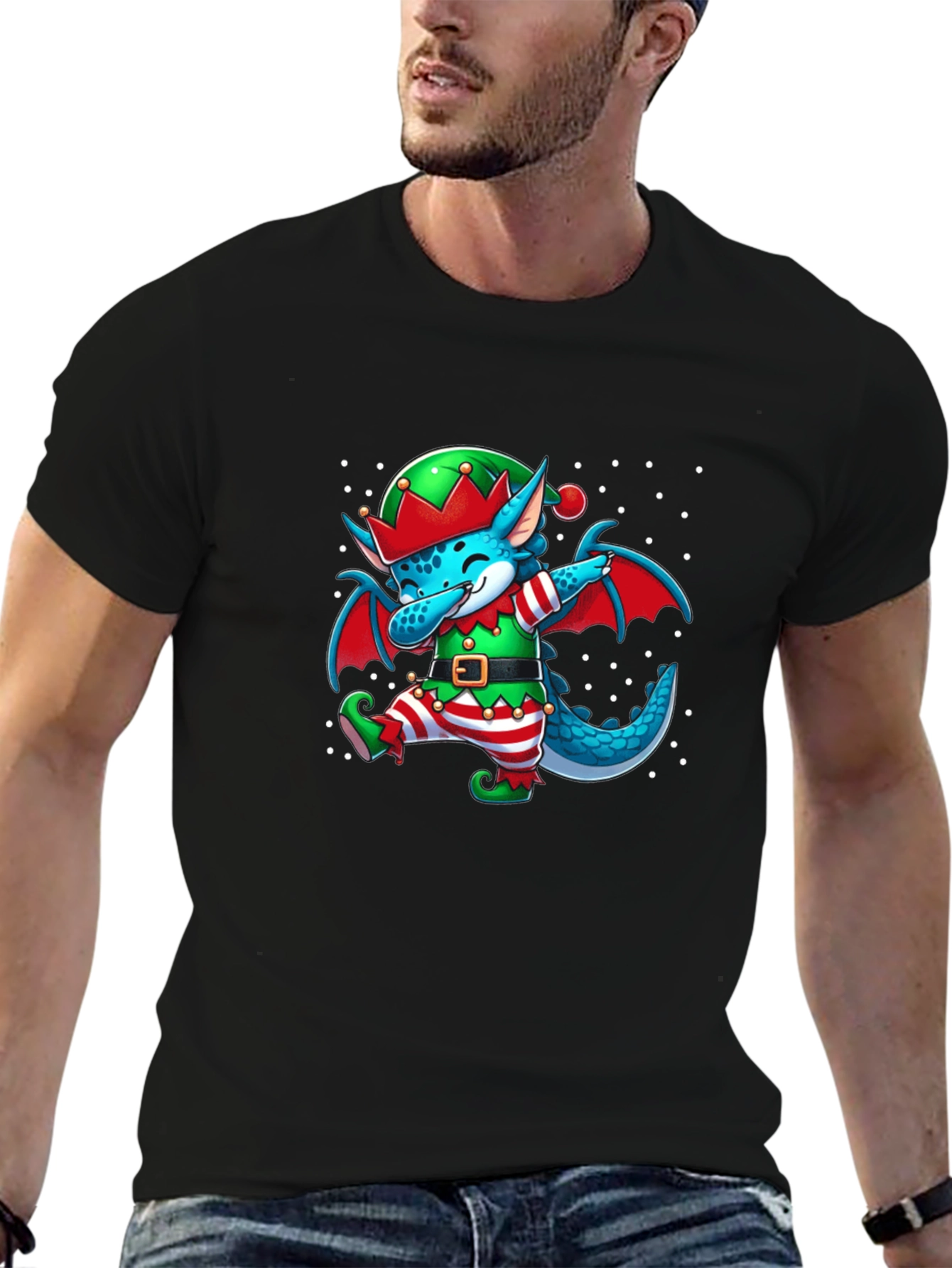 Elf Dragon Dabbing Christmas T-Shirt