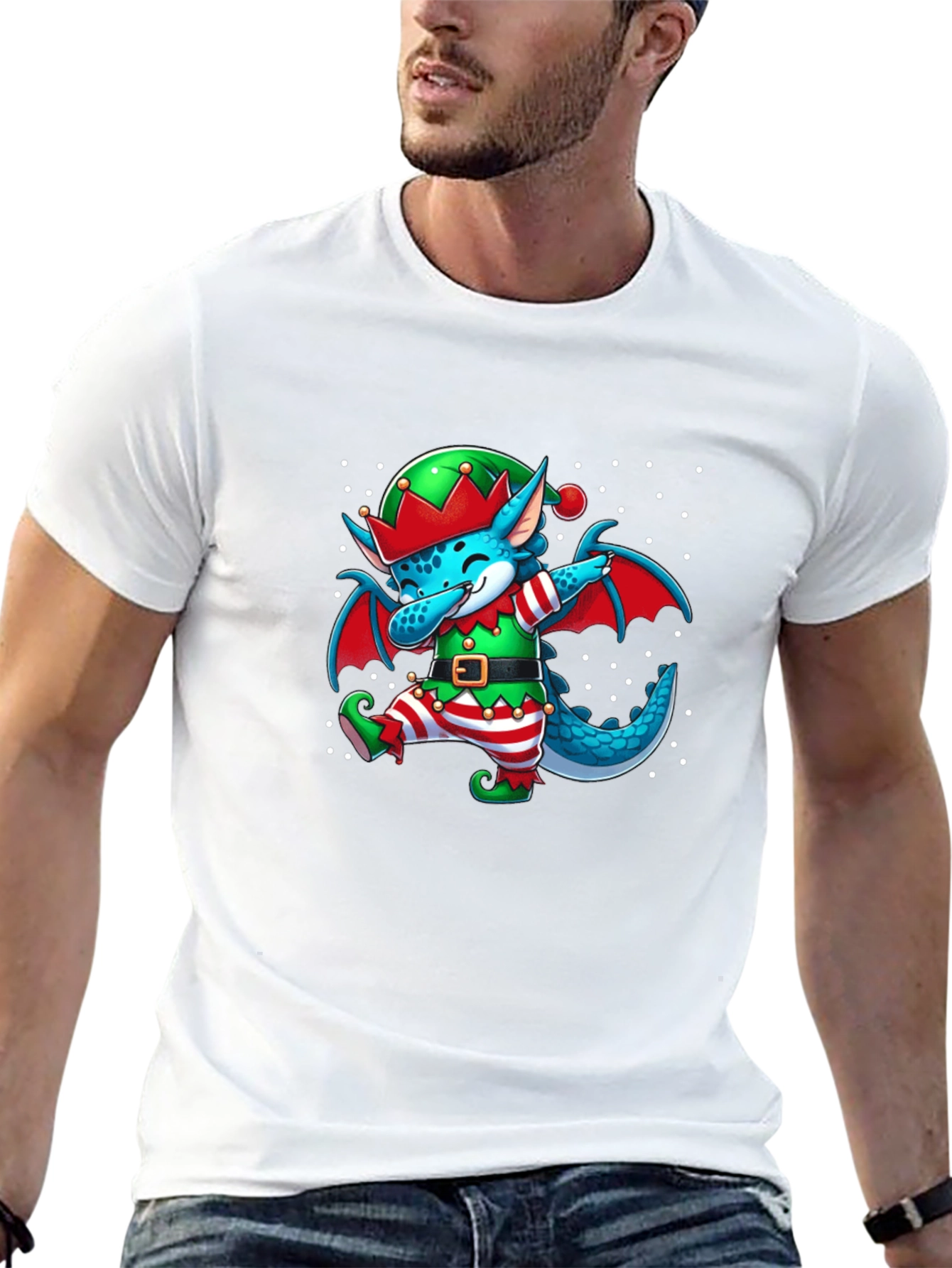 Elf Dragon Dabbing Christmas T-Shirt