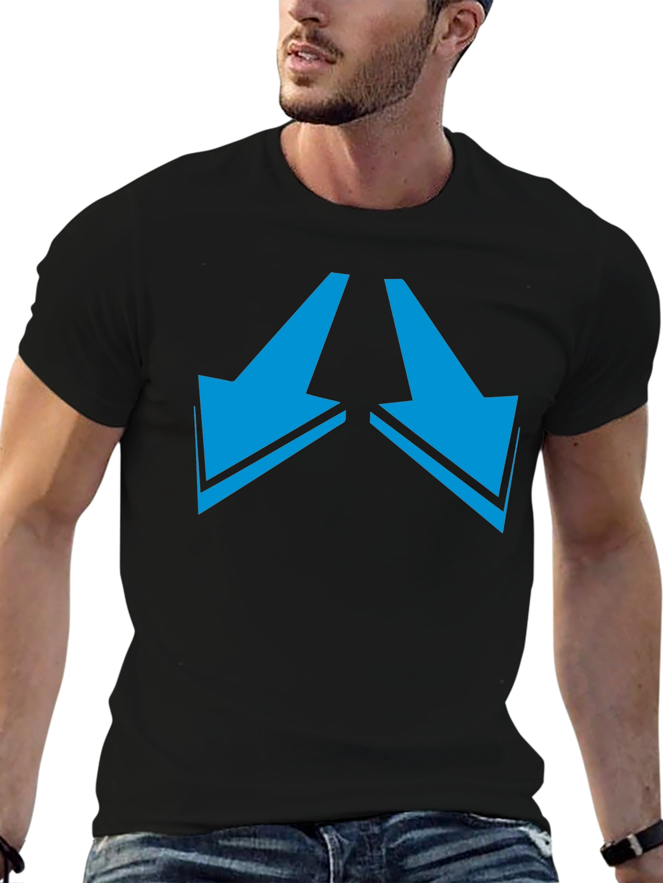 Black Tee with Arrows Pointing Down