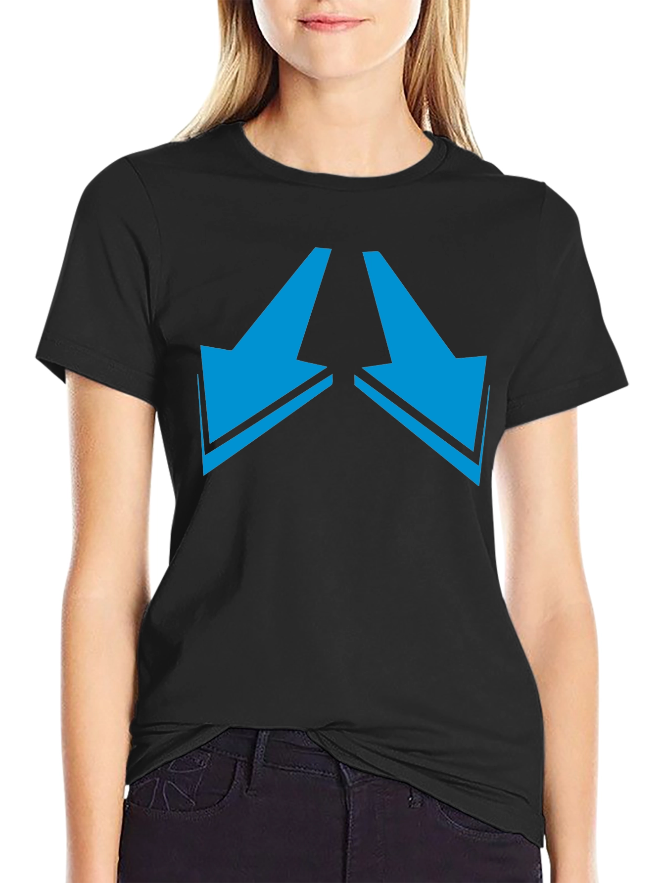 Black Tee with Arrows Pointing Down