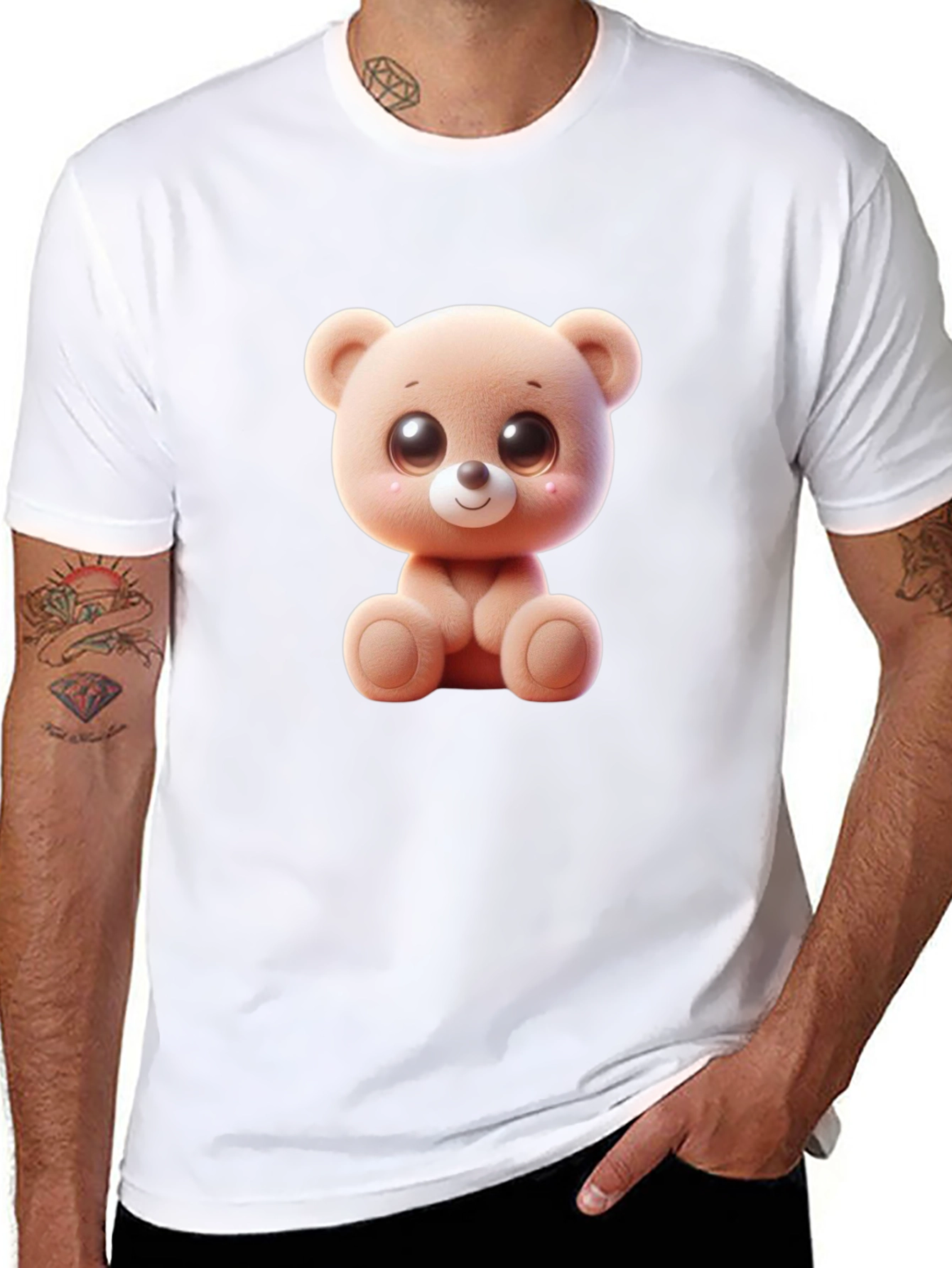 Cute Cartoon Teddy Bear Graphic Black T-Shirt