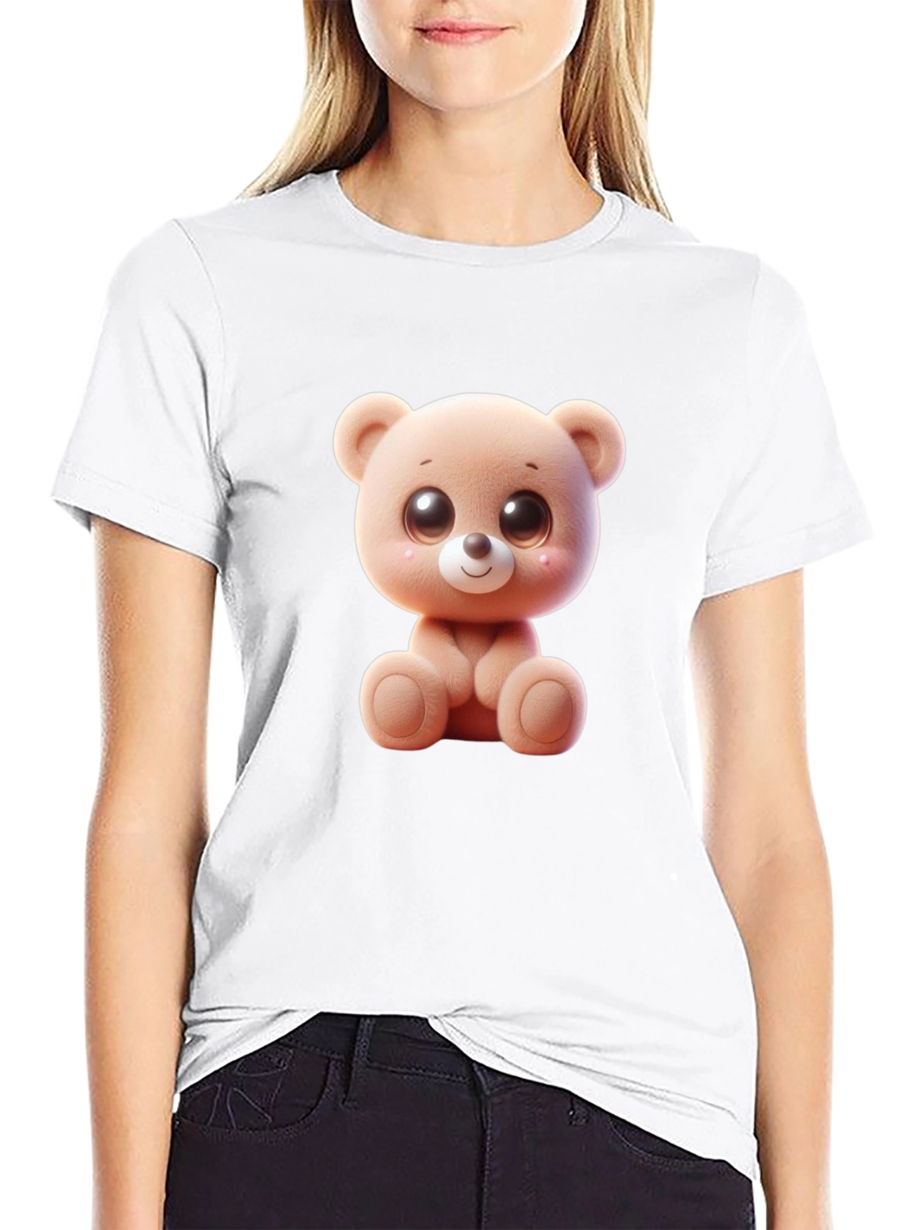Cute Cartoon Teddy Bear Graphic Black T-Shirt