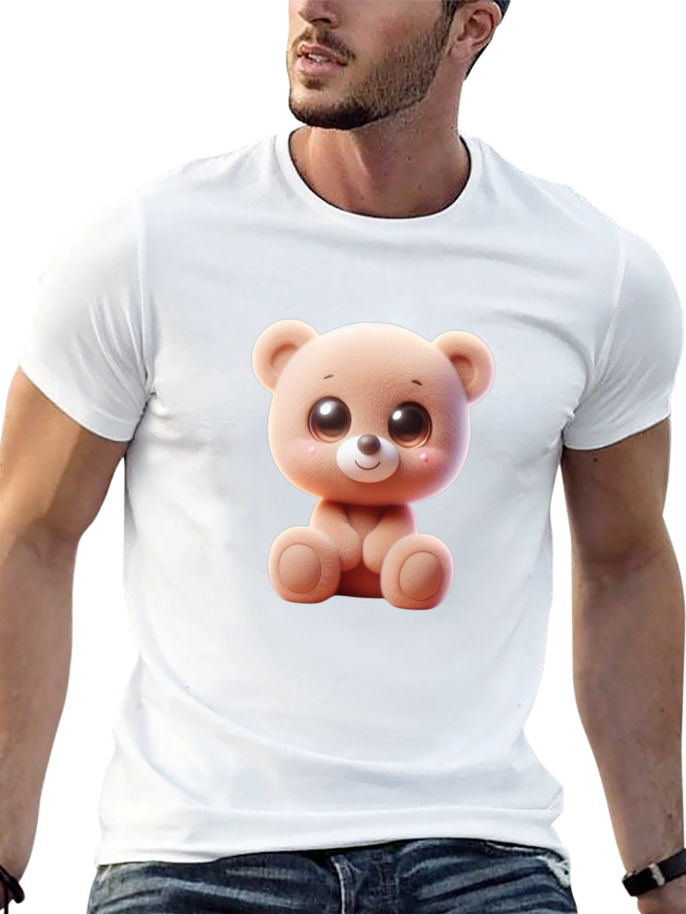Cute Cartoon Teddy Bear Graphic Black T-Shirt