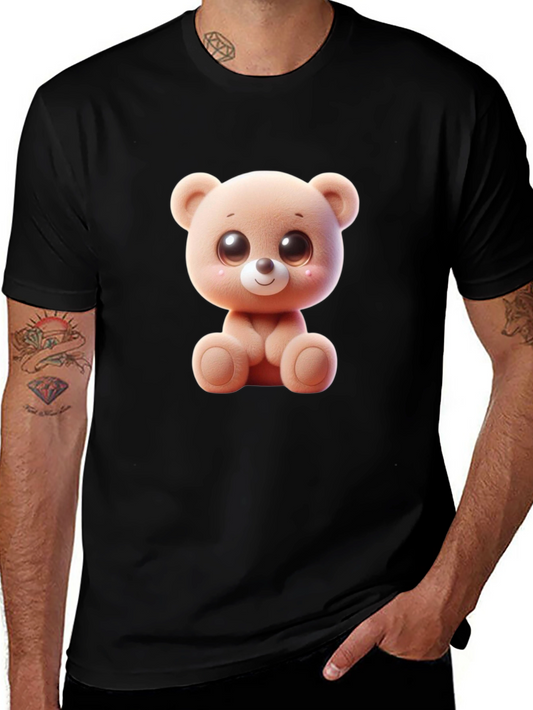 Cute Cartoon Teddy Bear Graphic Black T-Shirt