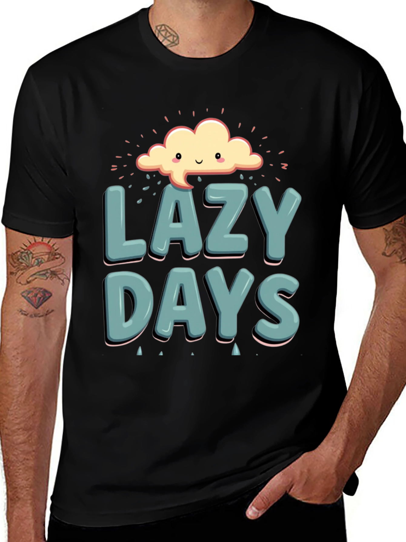 Lazy Days Graphic T-Shirt - Black Cotton Casual Tee