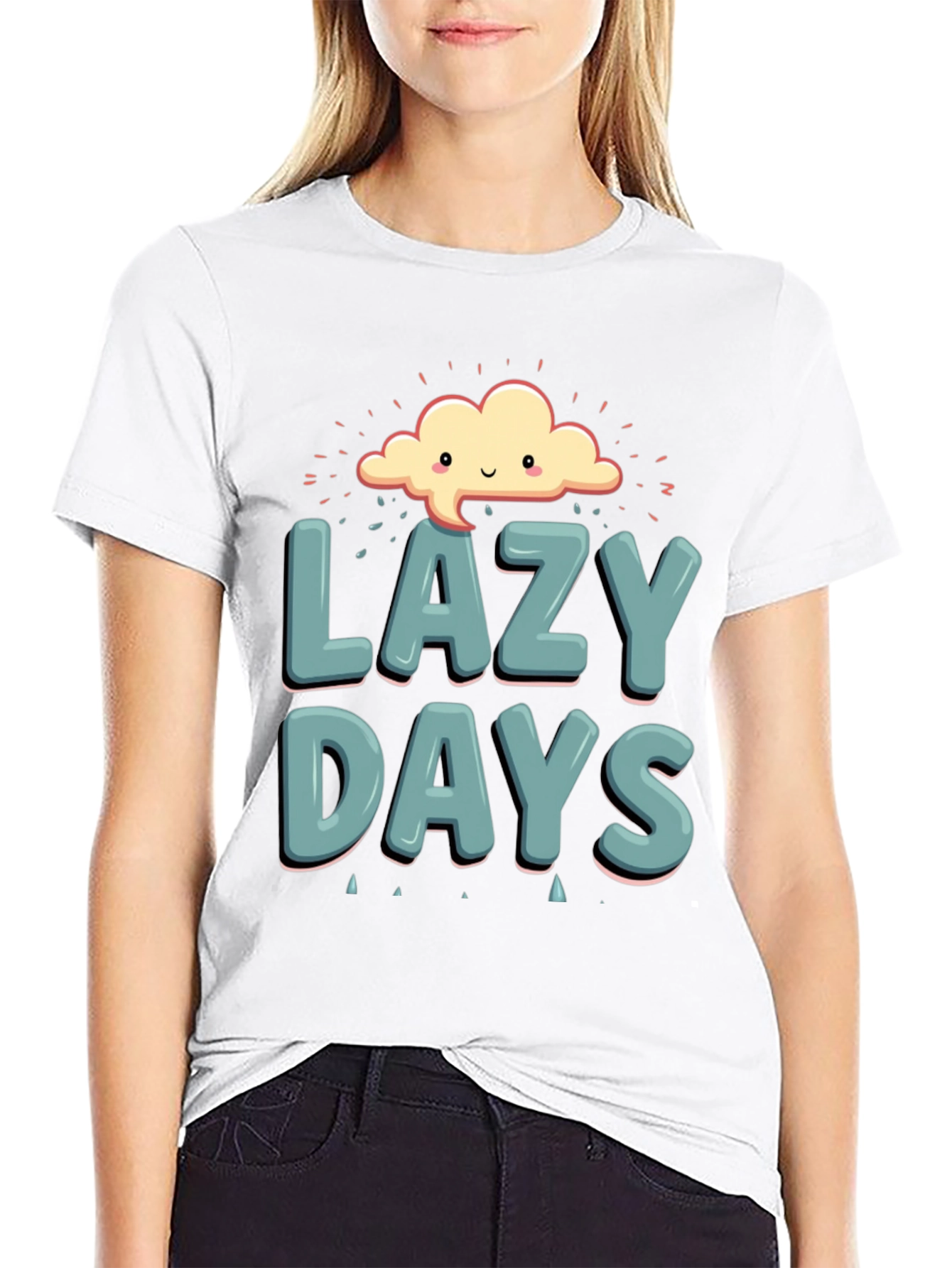 Lazy Days Graphic T-Shirt - Black Cotton Casual Tee