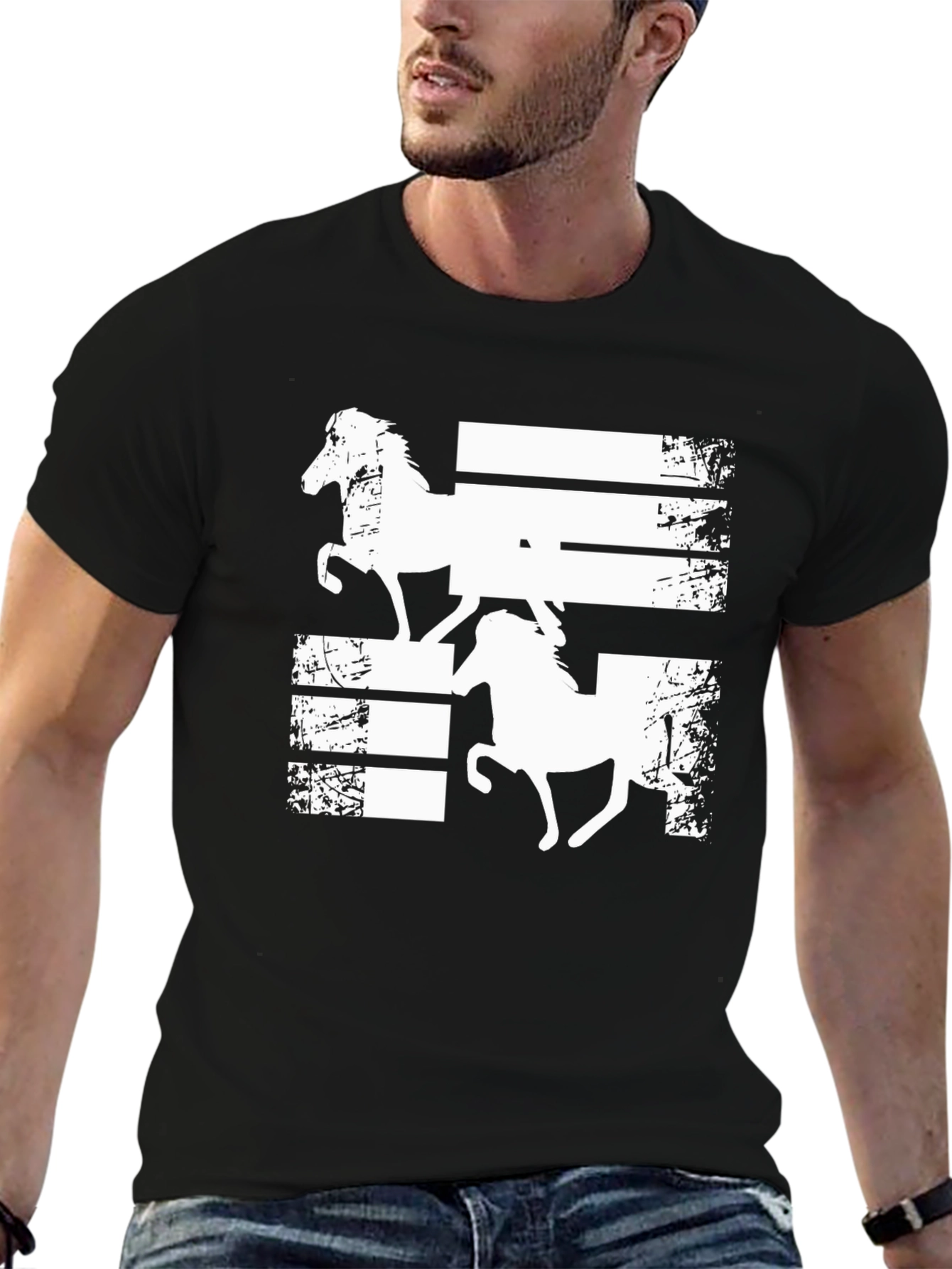 Horse Graphic Tee - Black Casual T-Shirt