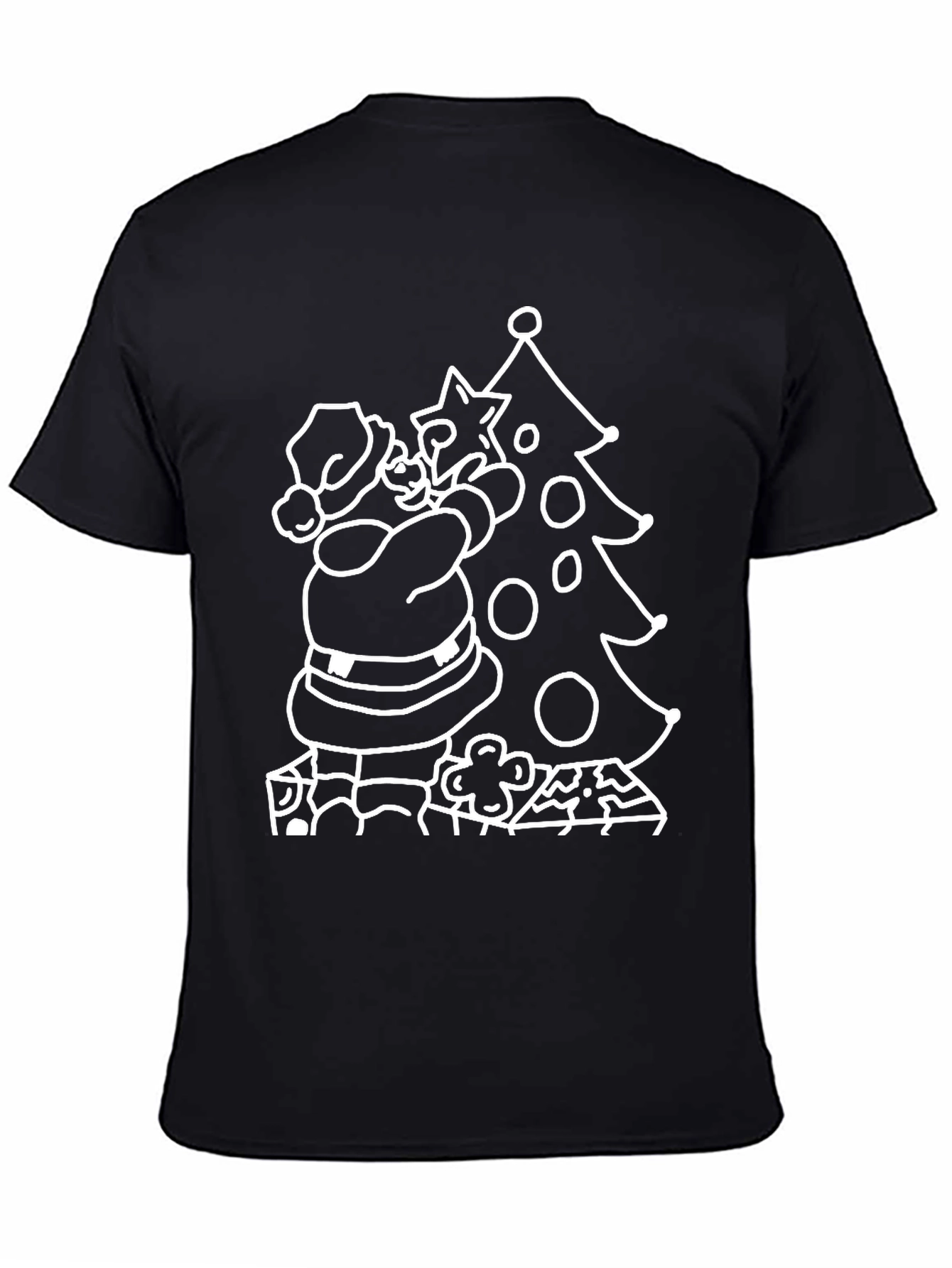 Festive Santa Christmas Tree Black T-Shirt