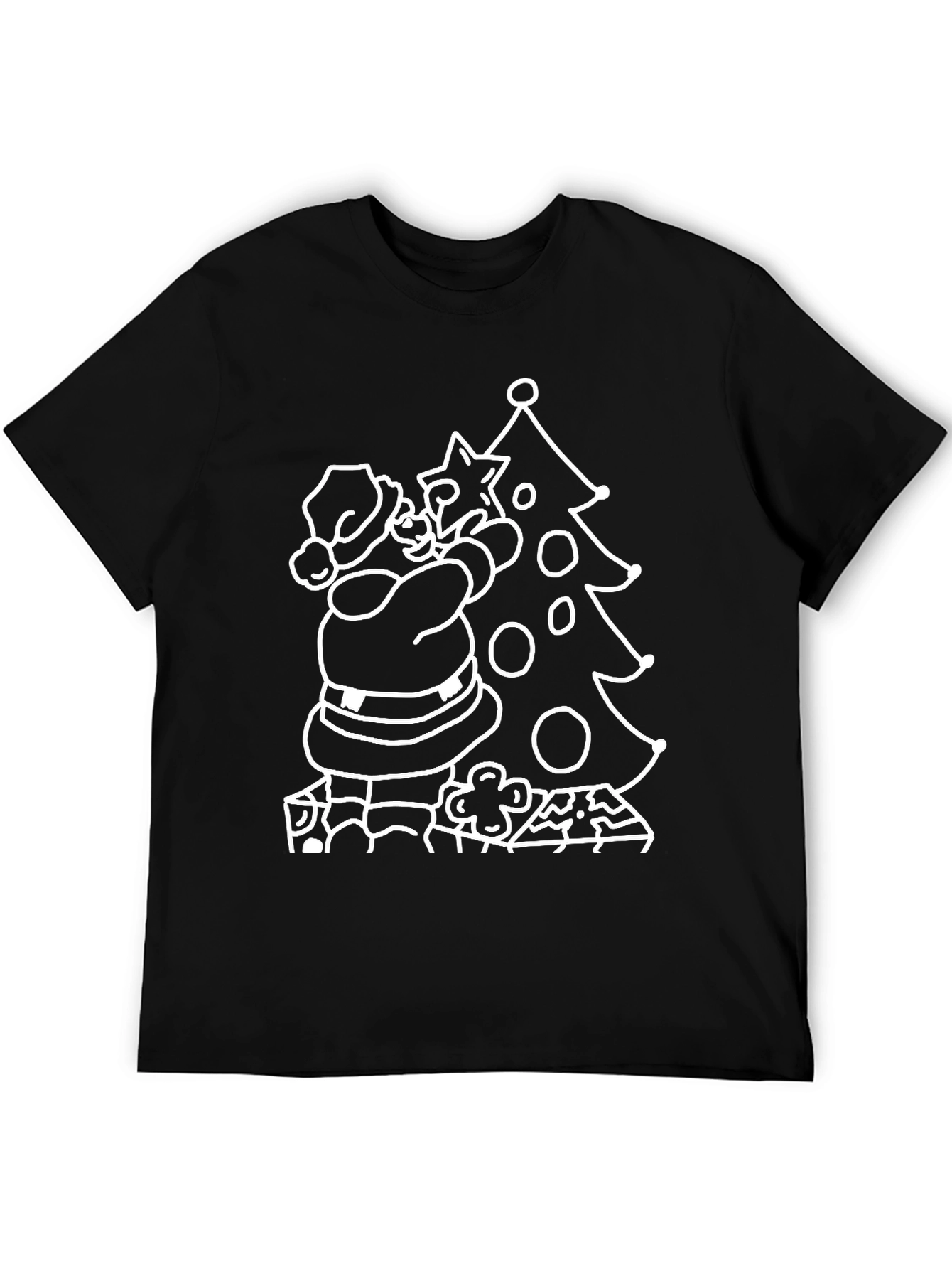 Festive Santa Christmas Tree Black T-Shirt