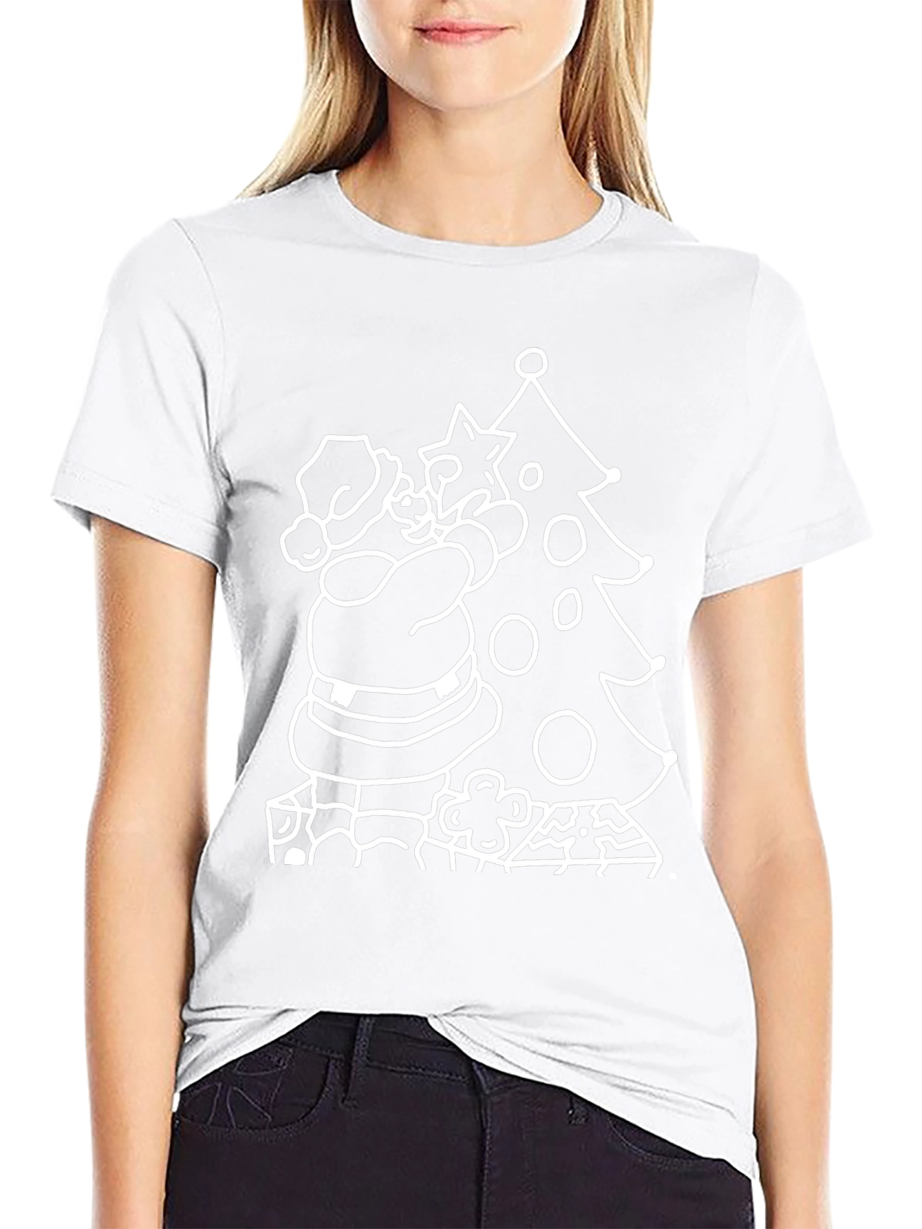 Festive Santa Christmas Tree Black T-Shirt