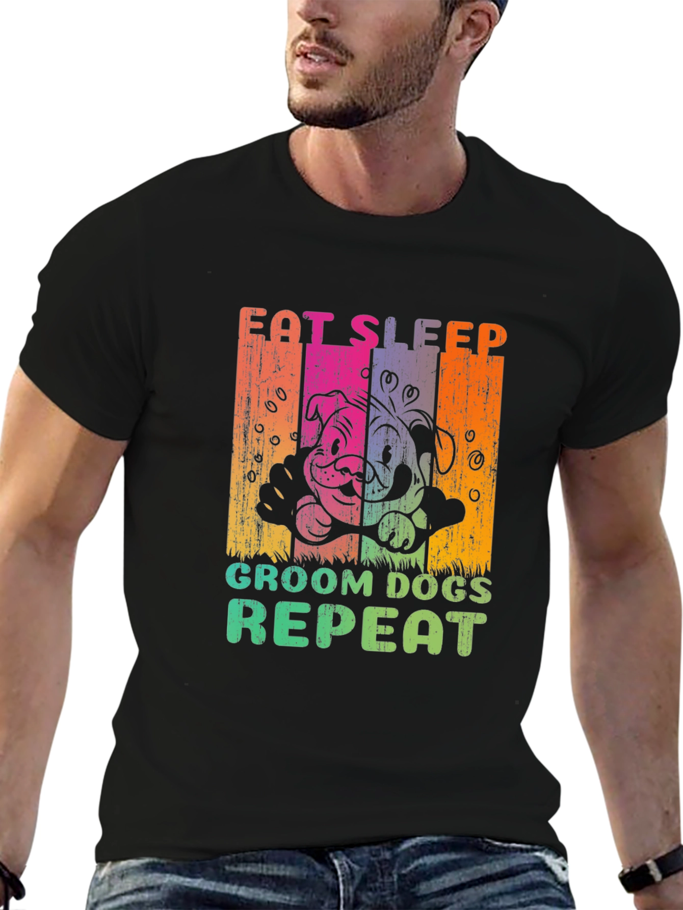Eat Sleep Groom Dogs Repeat Graphic Tee