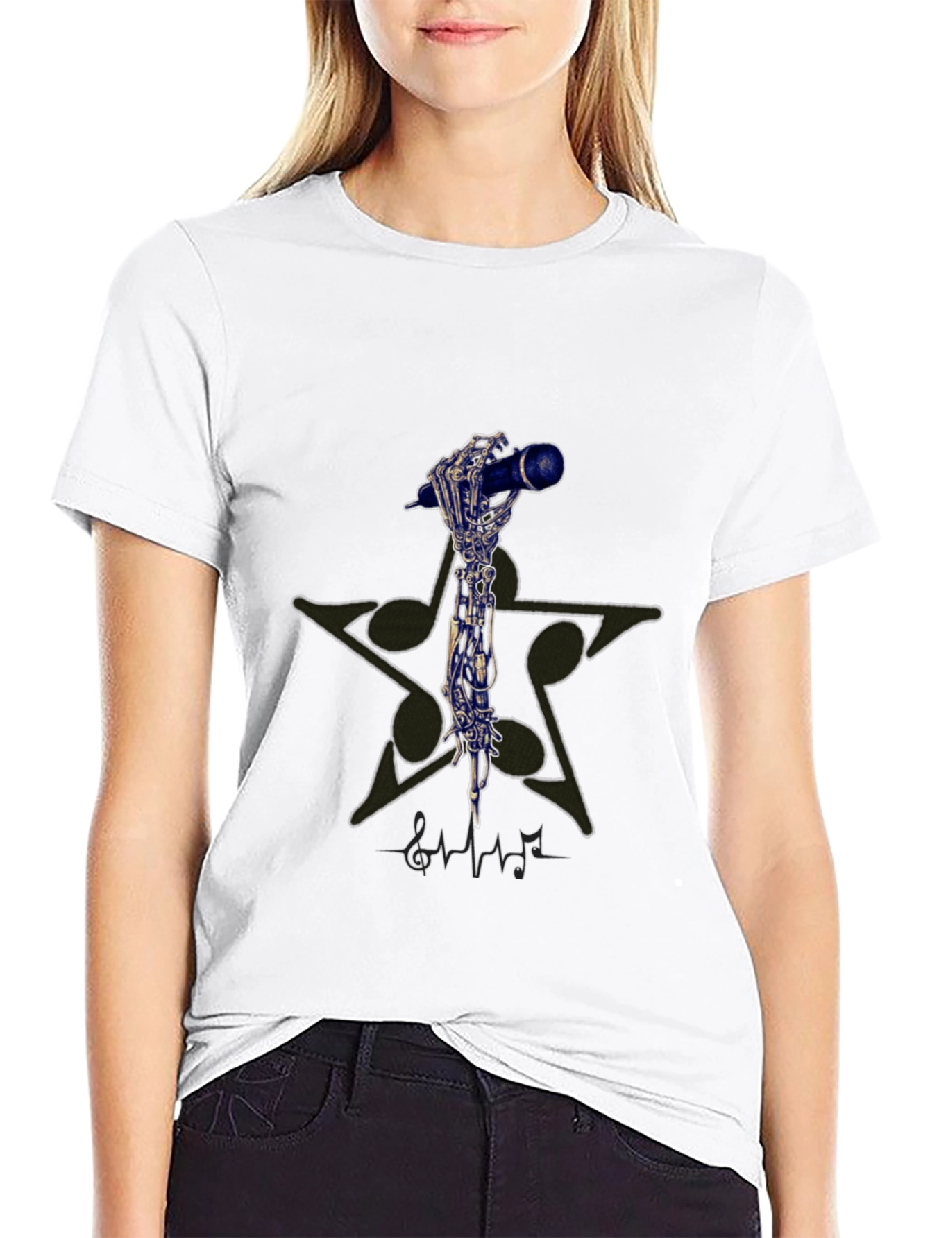 Skeleton Hand Holding Microphone Graphic T-Shirt