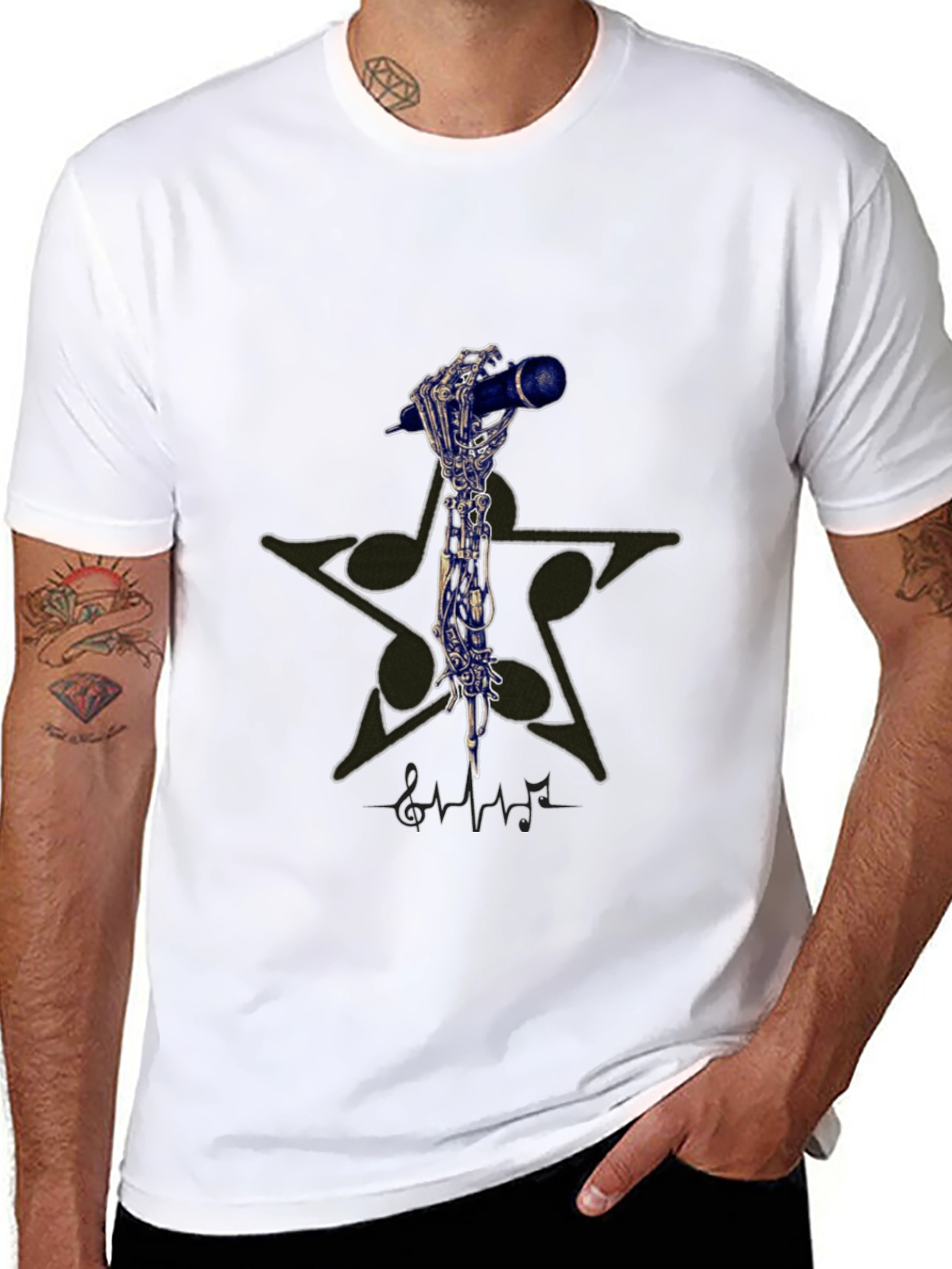 Skeleton Hand Holding Microphone Graphic T-Shirt