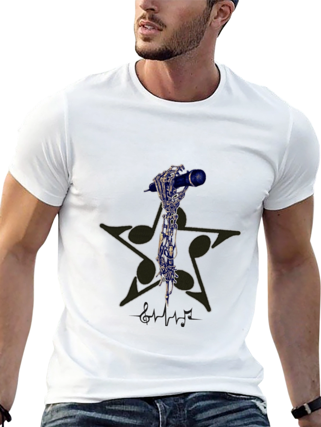 Skeleton Hand Holding Microphone Graphic T-Shirt