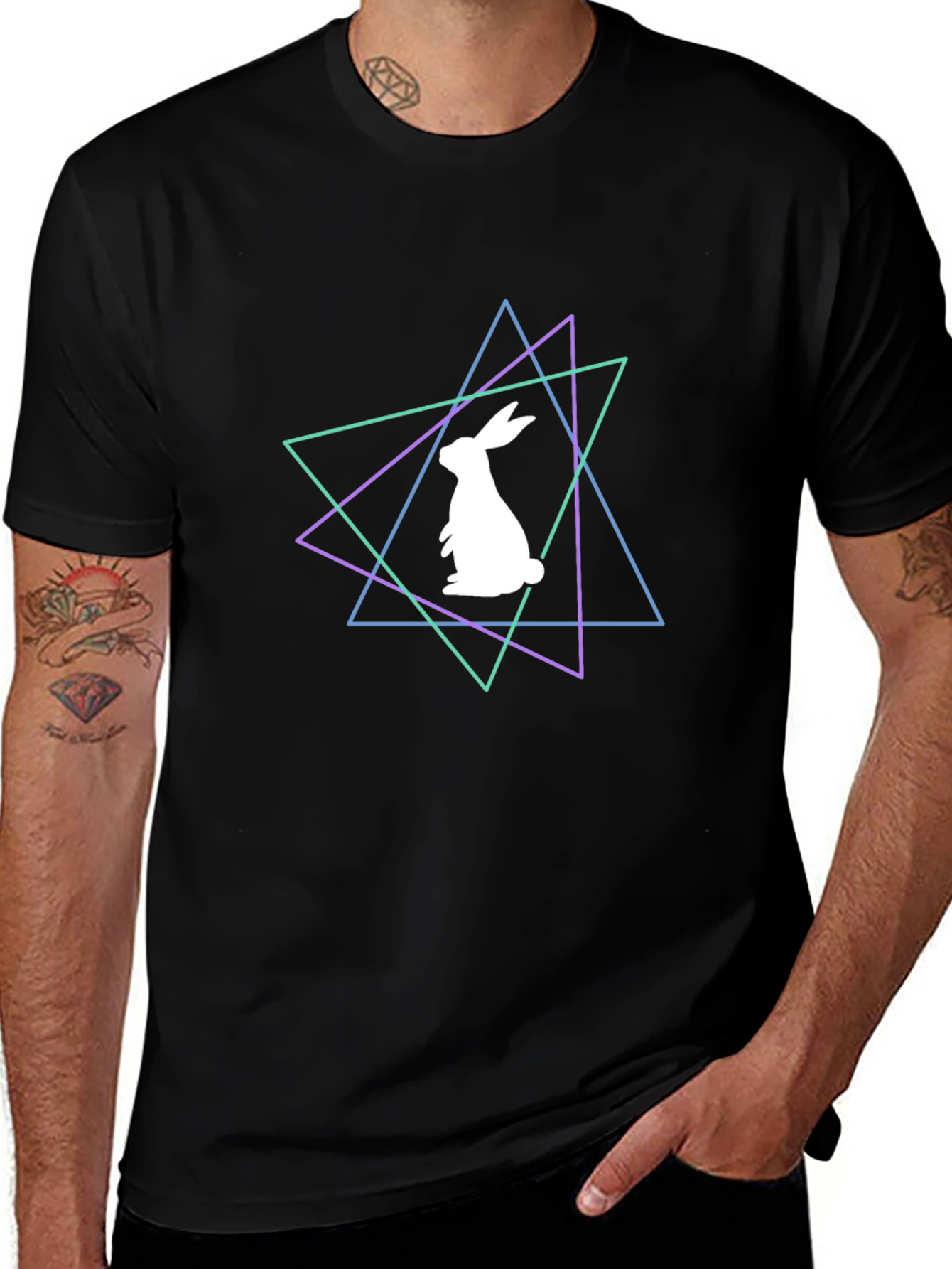 Geometric Rabbit Graphic Tee - Black