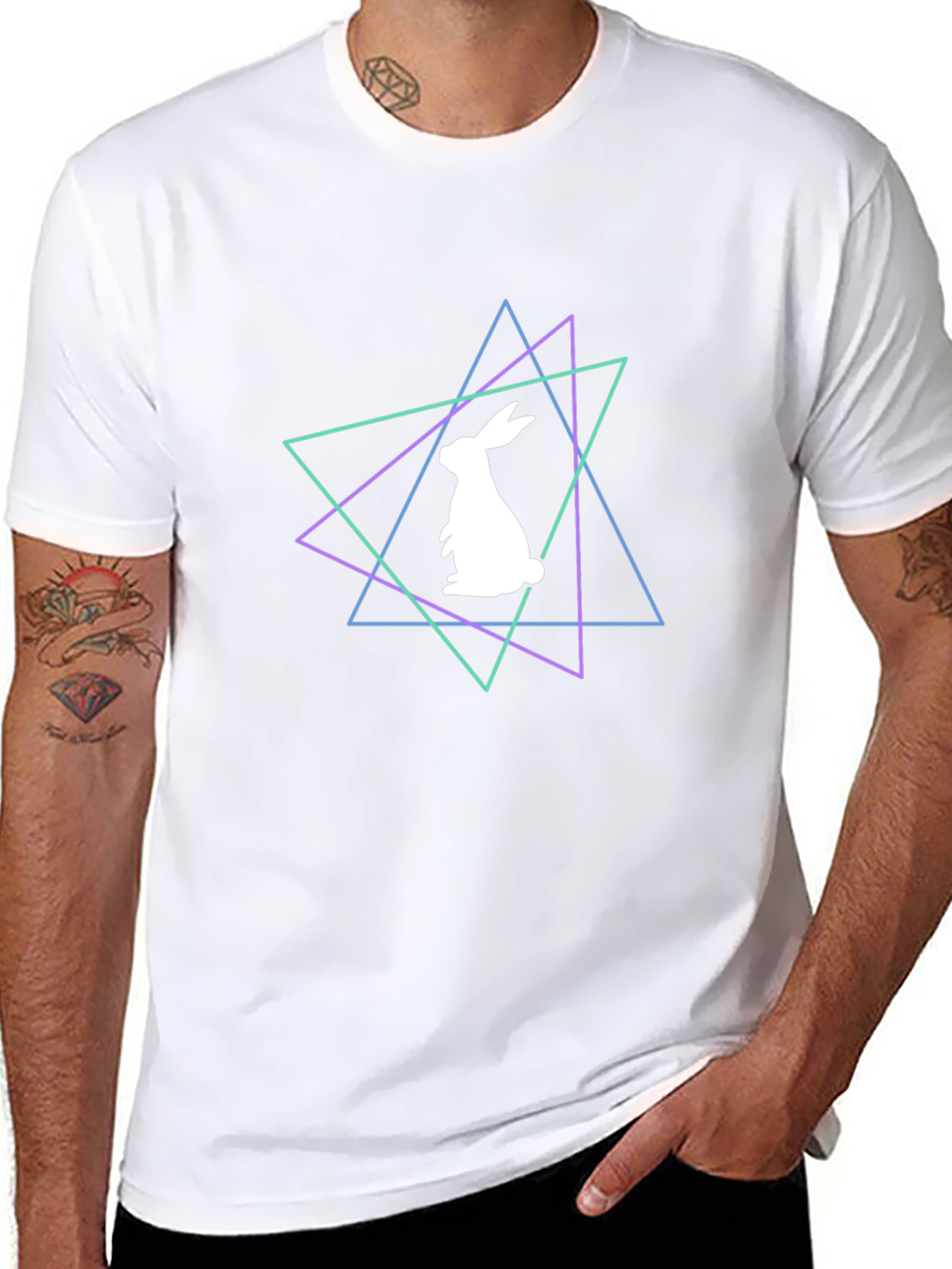Geometric Rabbit Graphic Tee - Black