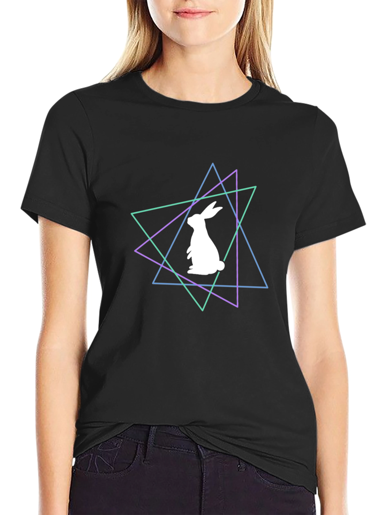 Geometric Rabbit Graphic Tee - Black