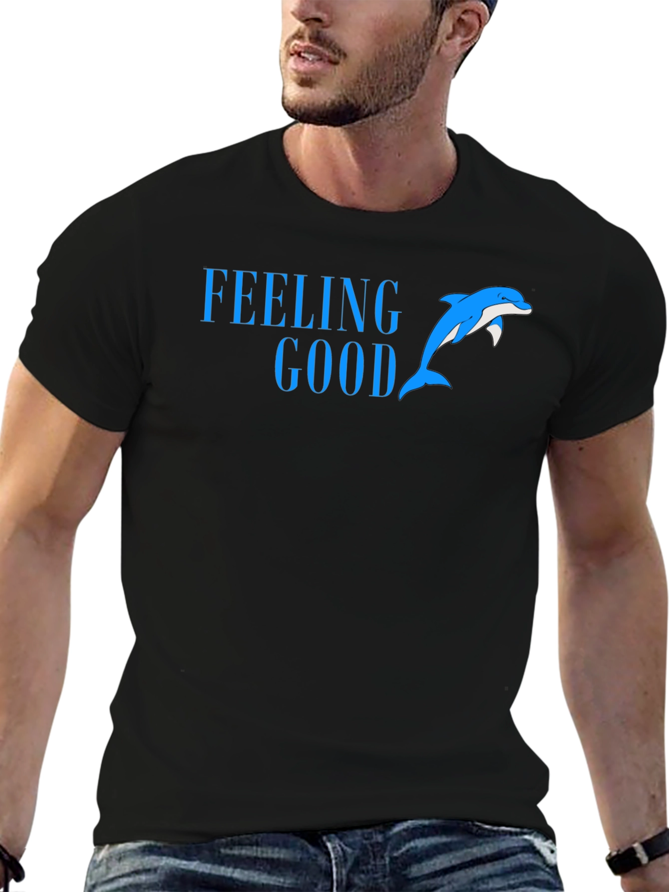 Feeling Good Dolphin Tee - Black Cotton Blend
