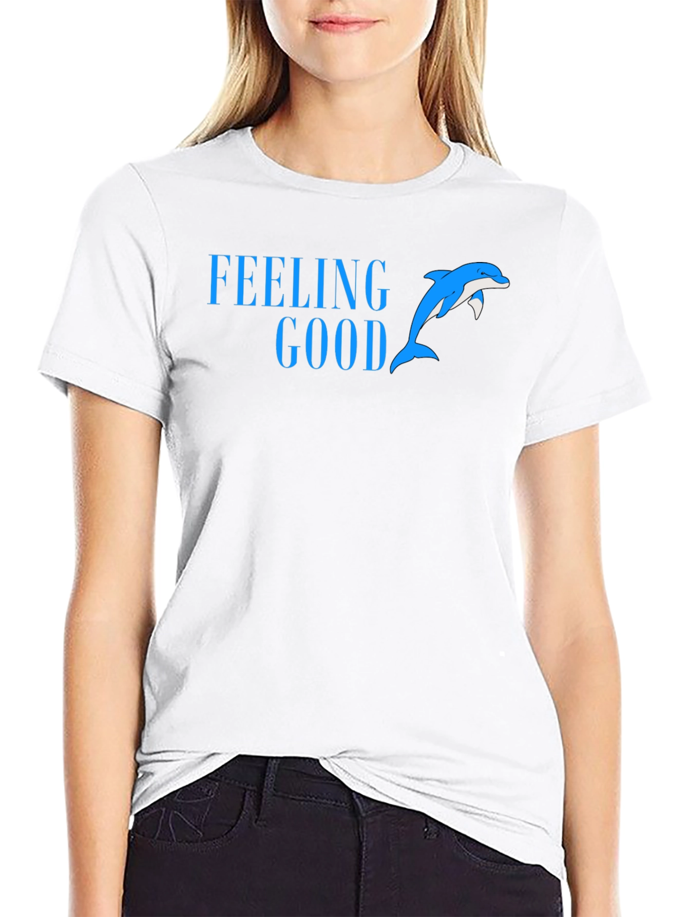 Feeling Good Dolphin Tee - Black Cotton Blend