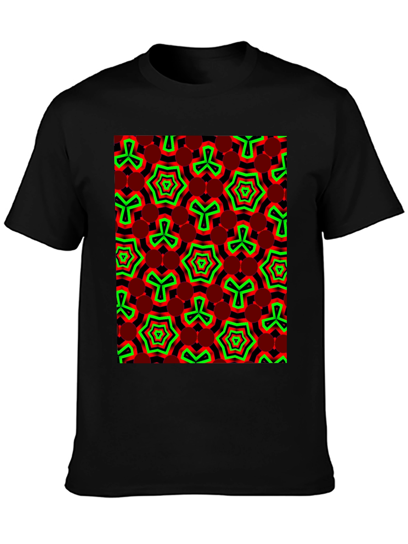 Geometric Pattern T-Shirt - Red & Green Design