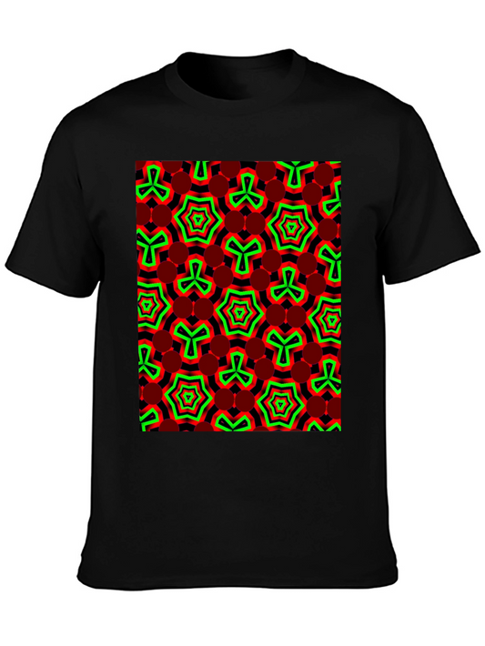 Geometric Pattern T-Shirt - Red & Green Design