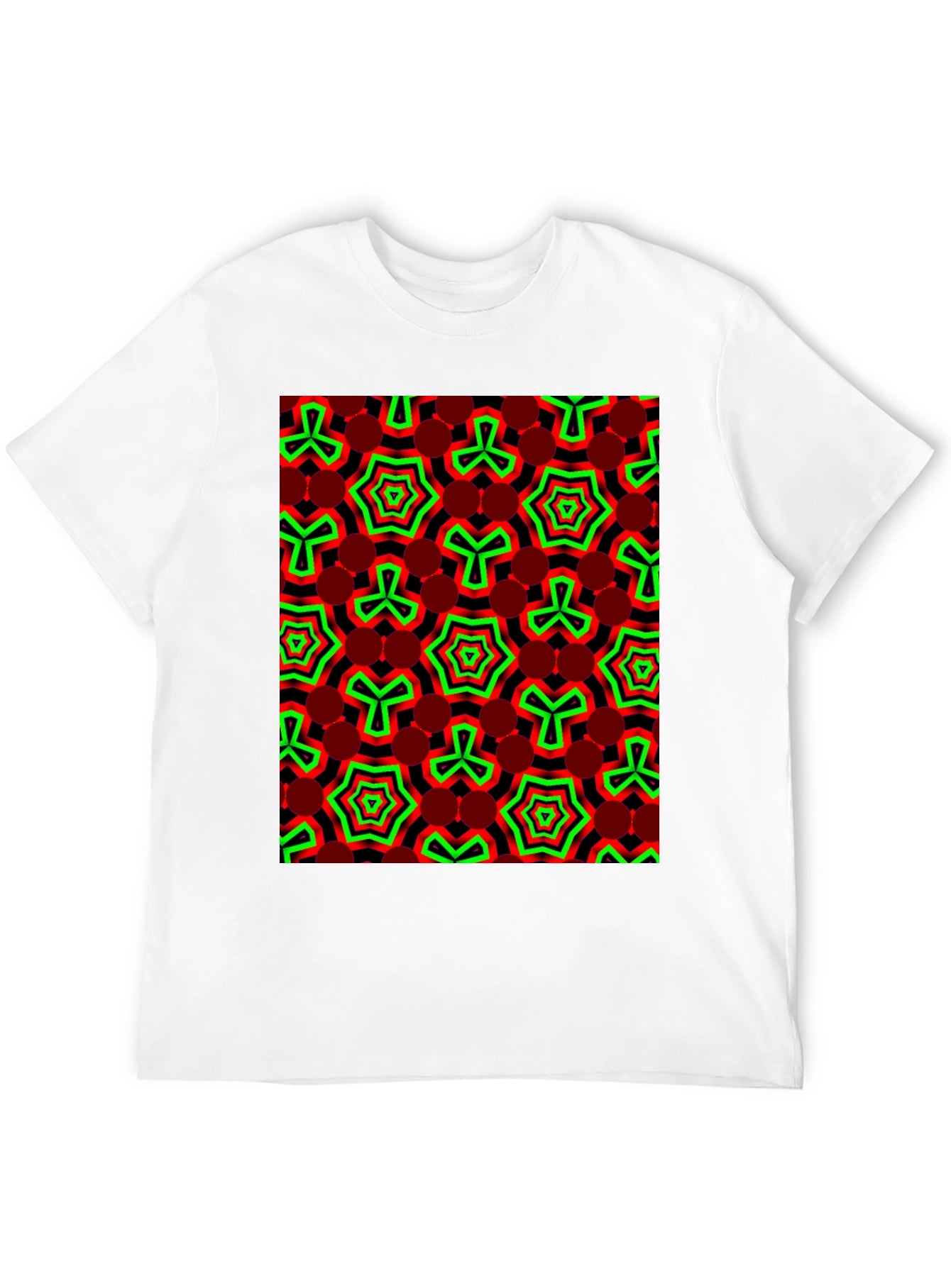 Geometric Pattern T-Shirt - Red & Green Design