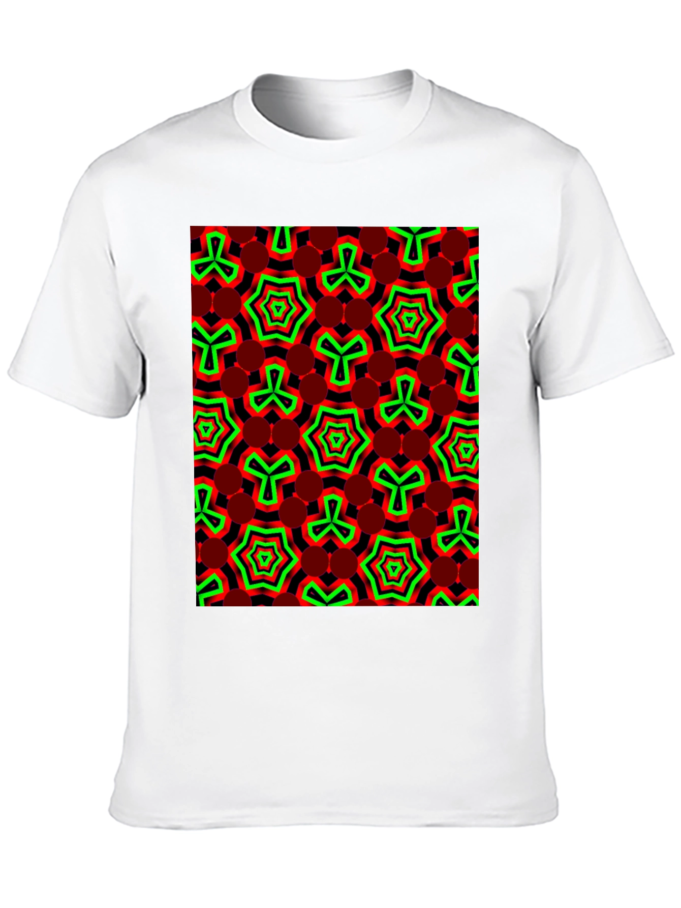 Geometric Pattern T-Shirt - Red & Green Design