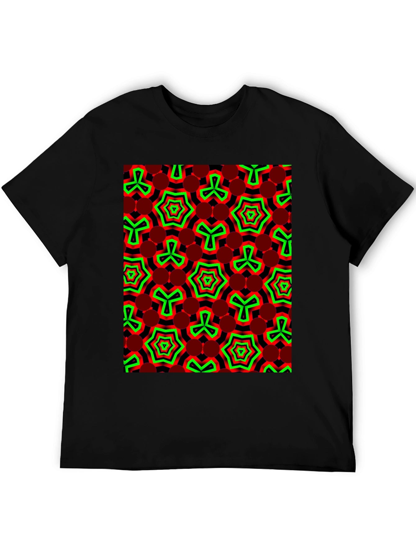 Geometric Pattern T-Shirt - Red & Green Design