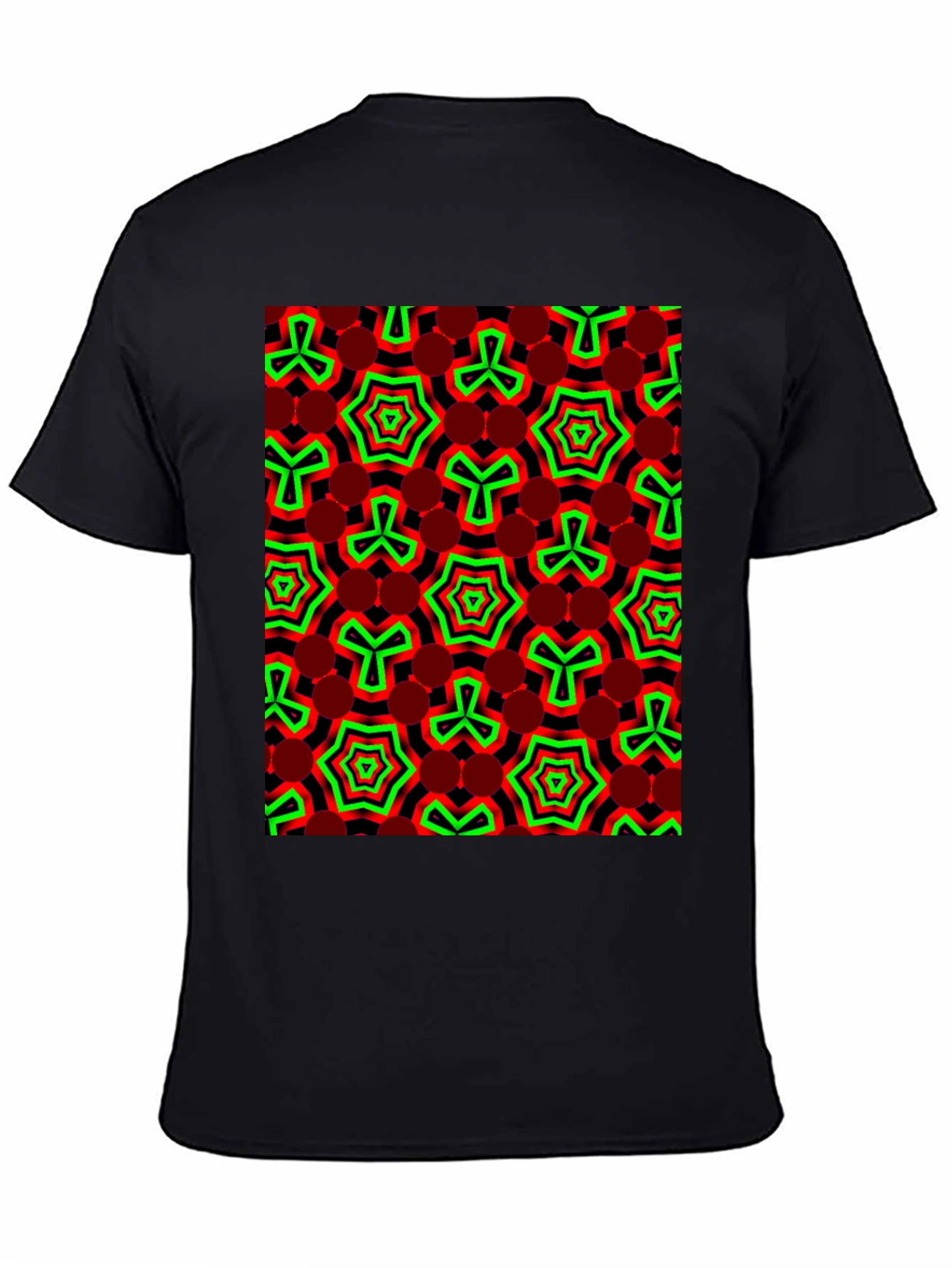 Geometric Pattern T-Shirt - Red & Green Design