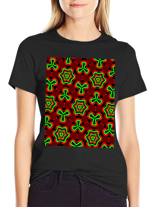 Geometric Pattern T-Shirt - Red & Green Design